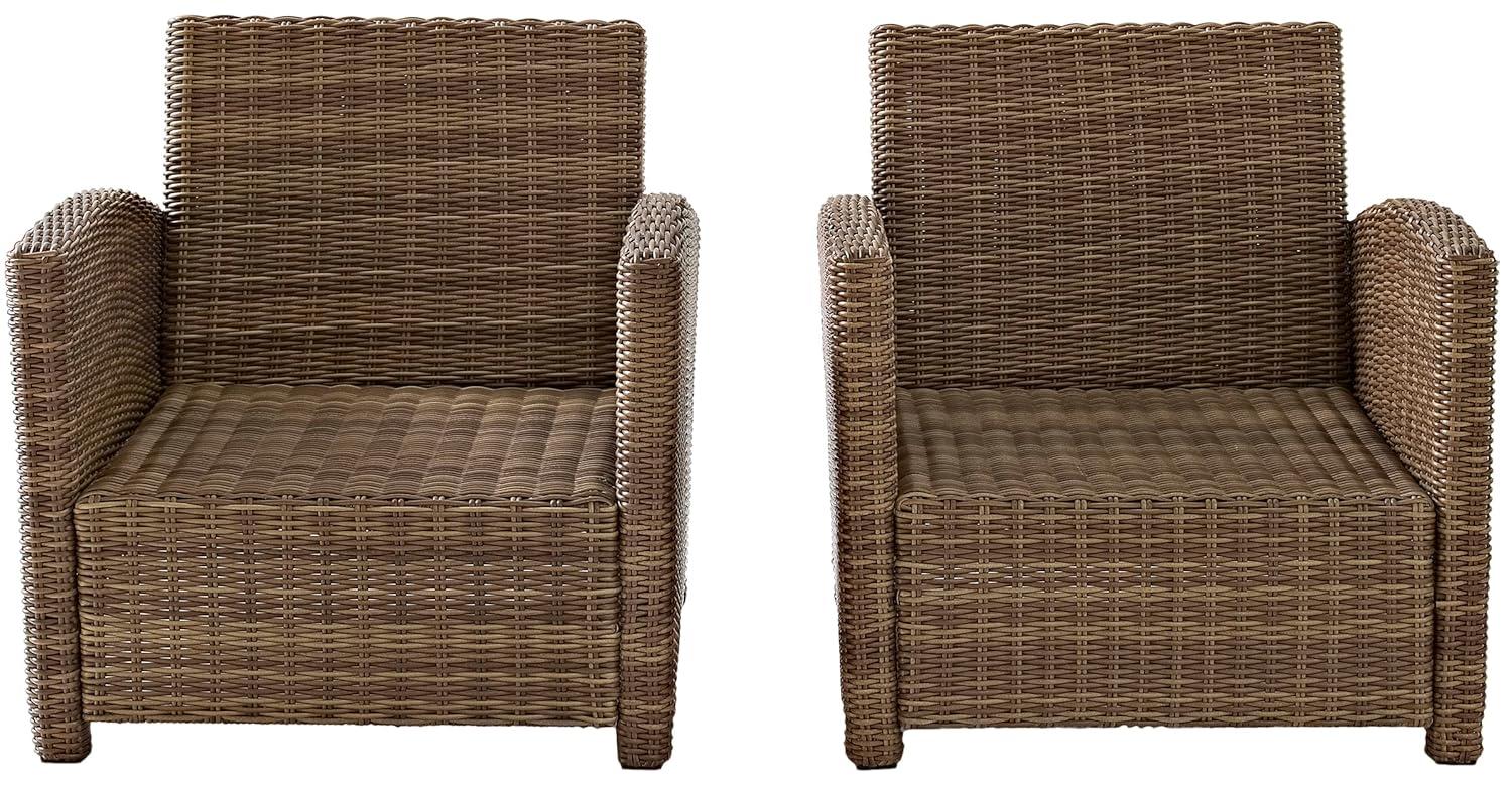 Bradenton 3pc Outdoor Wicker Arm Chairs with Side Table: Steel Frame, UV-Resistant - Crosley