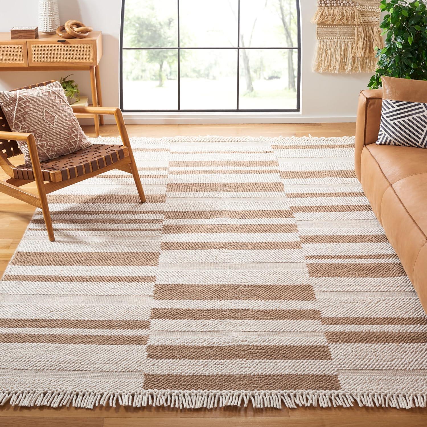 Natura NAT225 Flat Weave Indoor Area Rug - Ivory/Light Brown - 8'x10' - Safavieh