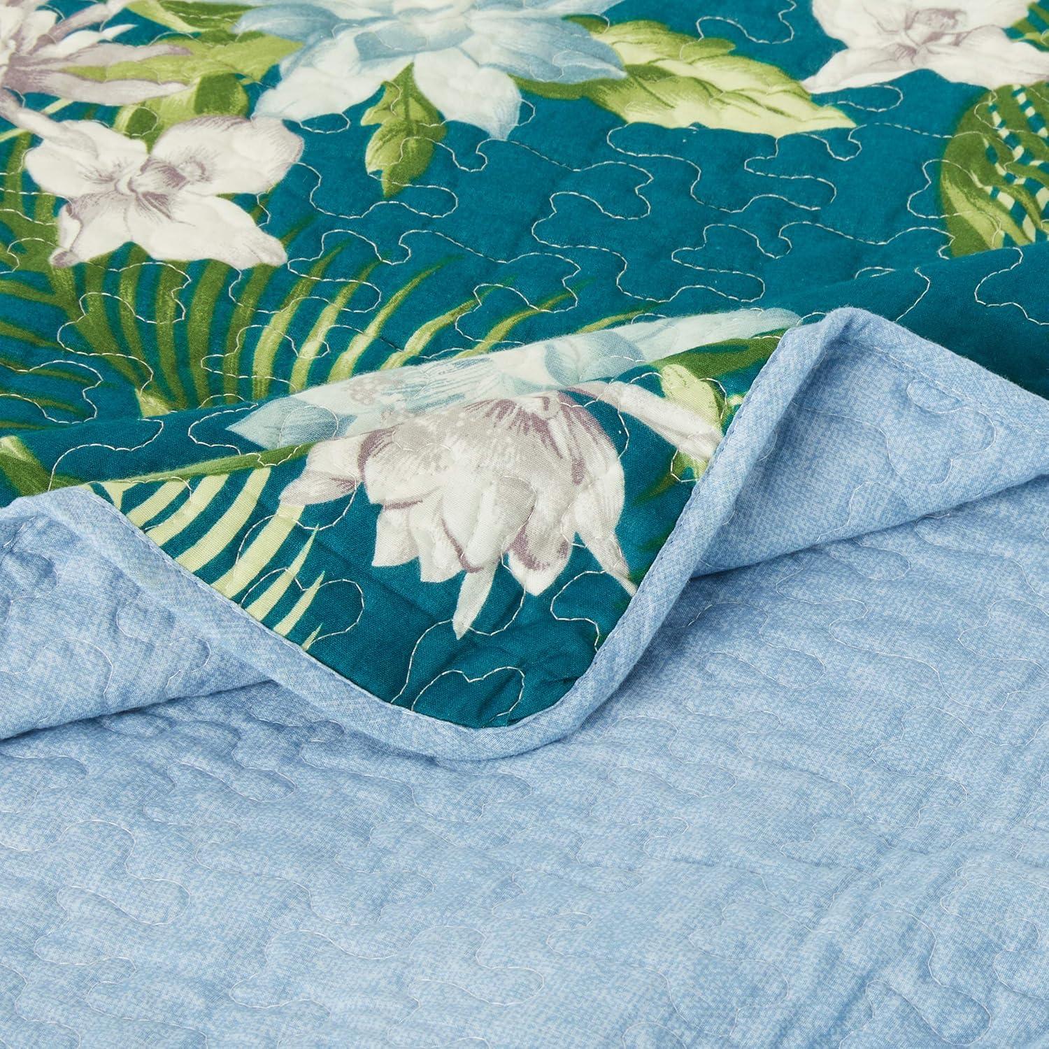 Tommy Bahama Southern Breeze Blue Cotton Reversible Quilt Set