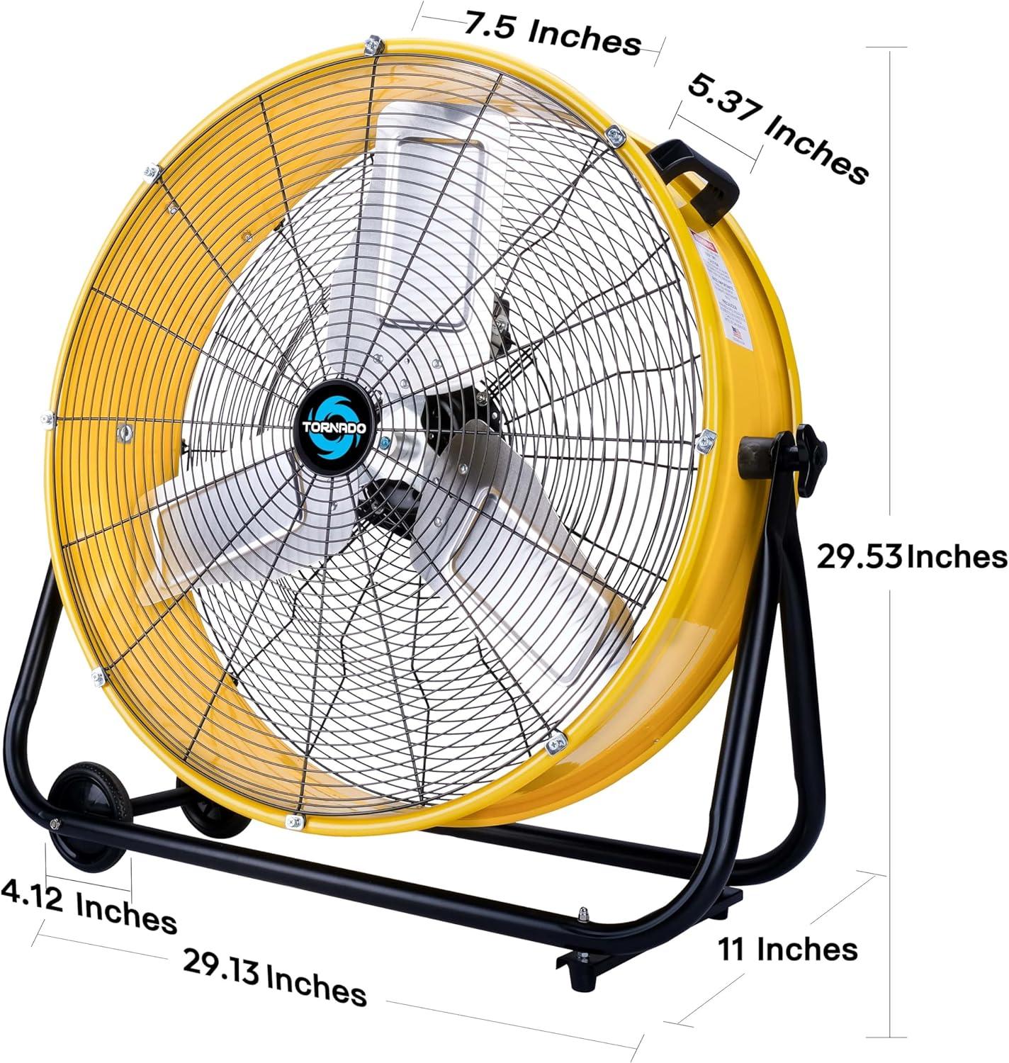 24-Inch Yellow High Velocity Industrial Metal Floor Fan