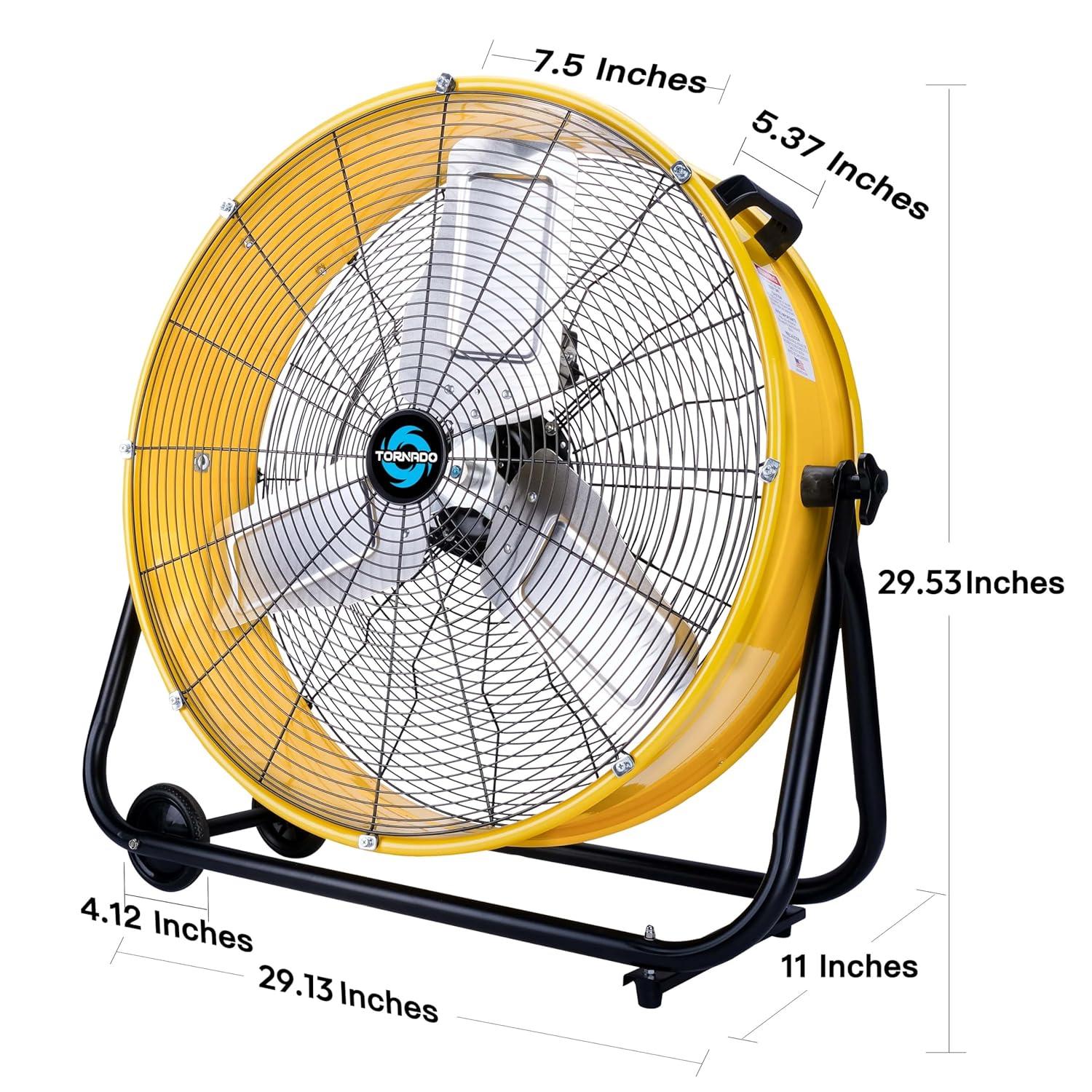 24-Inch Yellow High Velocity Industrial Metal Floor Fan
