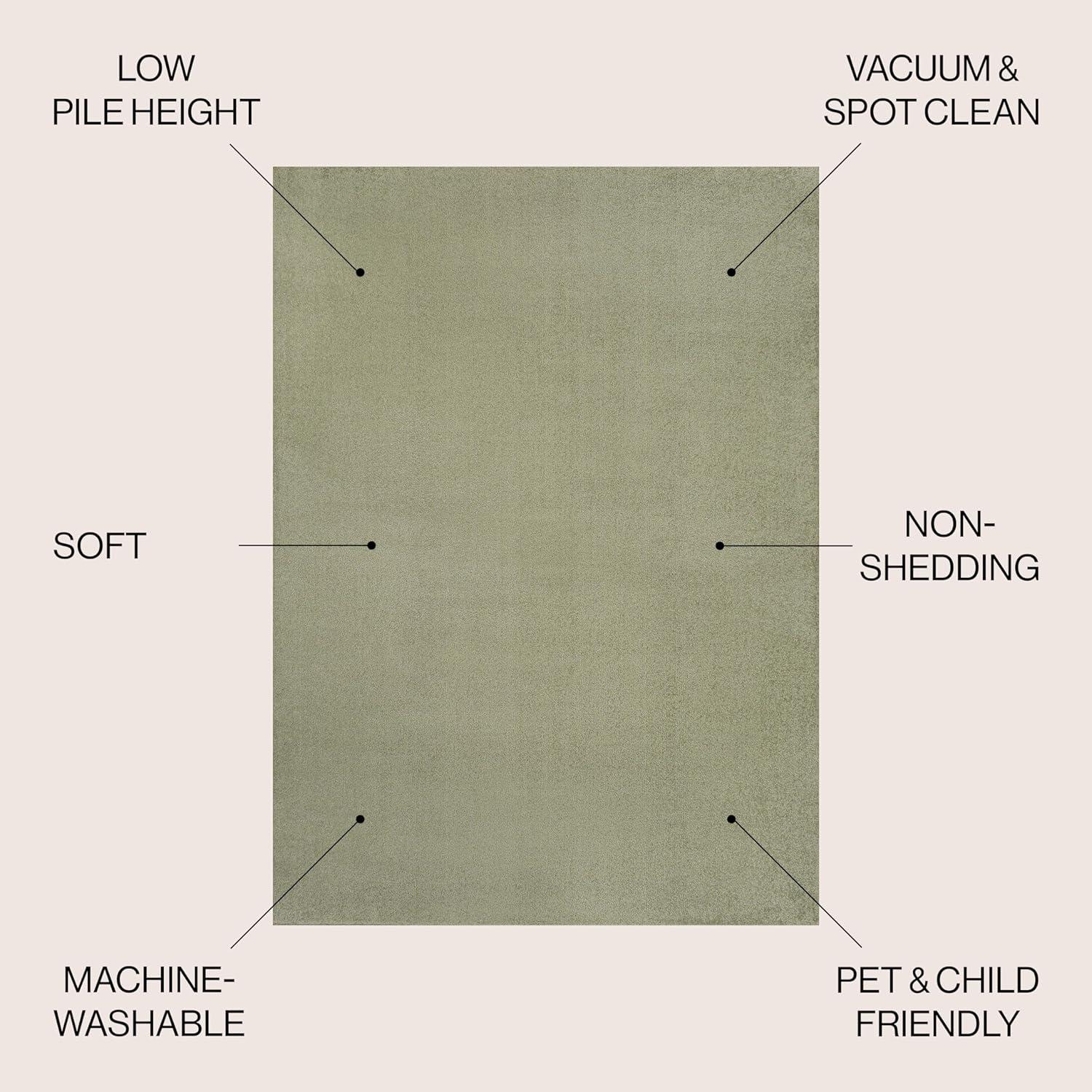 JONATHAN Y Twyla Classic Solid Low-Pile Machine-Washable Sage Green 5 ft. x 8 ft. Area Rug