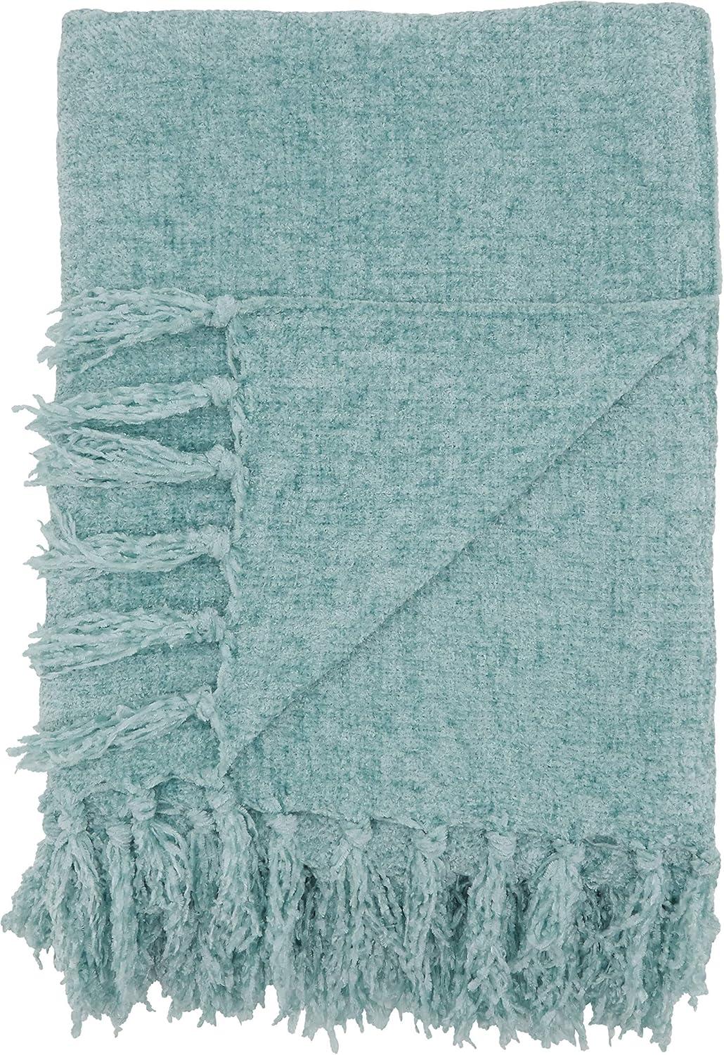 Aqua Soft Chenille Fringed Edge 50" x 60" Throw Blanket