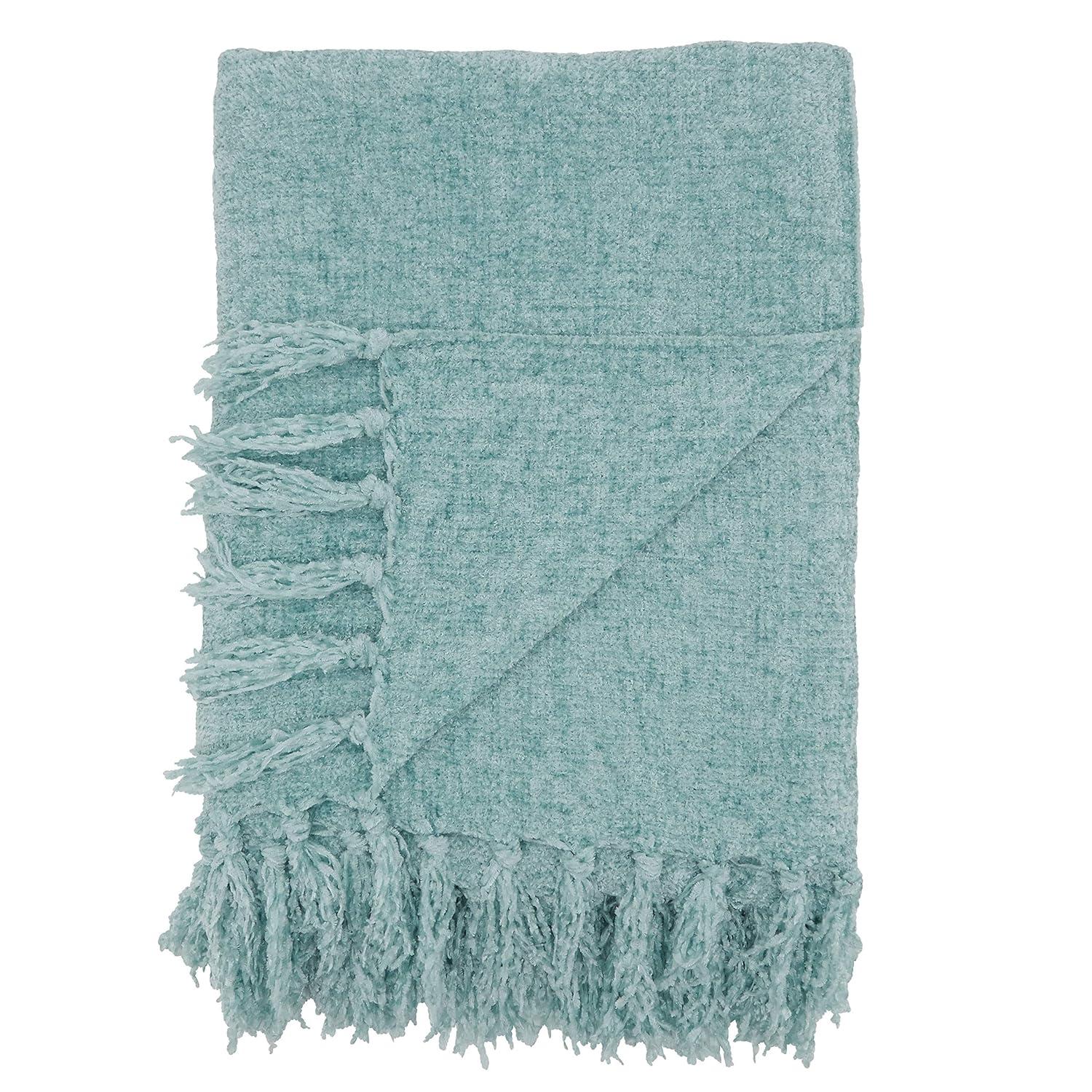50"x60" Chenille Throw Blanket with Fringed Edges Aqua - Saro Lifestyle: Soft, Cozy for Couch, Woven Polyester