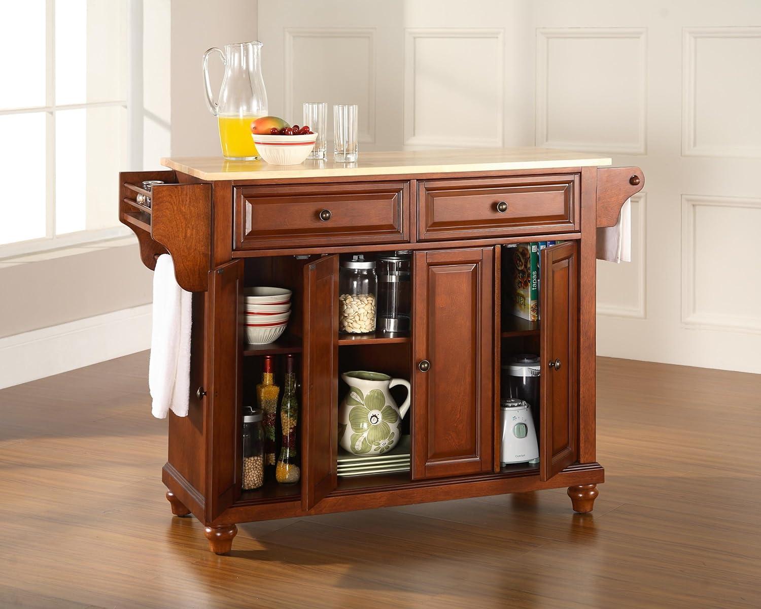 Crosley Furniture Cambridge Natural Wood Top Kitchen Island in Cherry