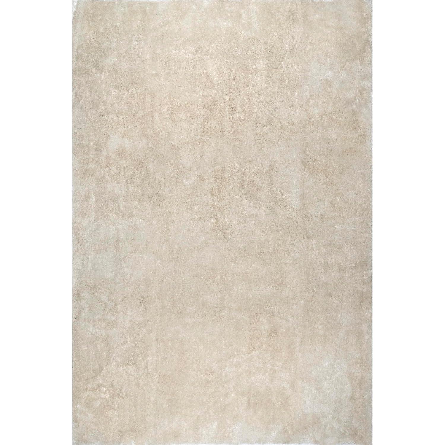 Nuloom Loni Cozy Plush Solid Pet Friendly Premium Machine Washable Shag Area Rug, Square 6' x 6', Cream