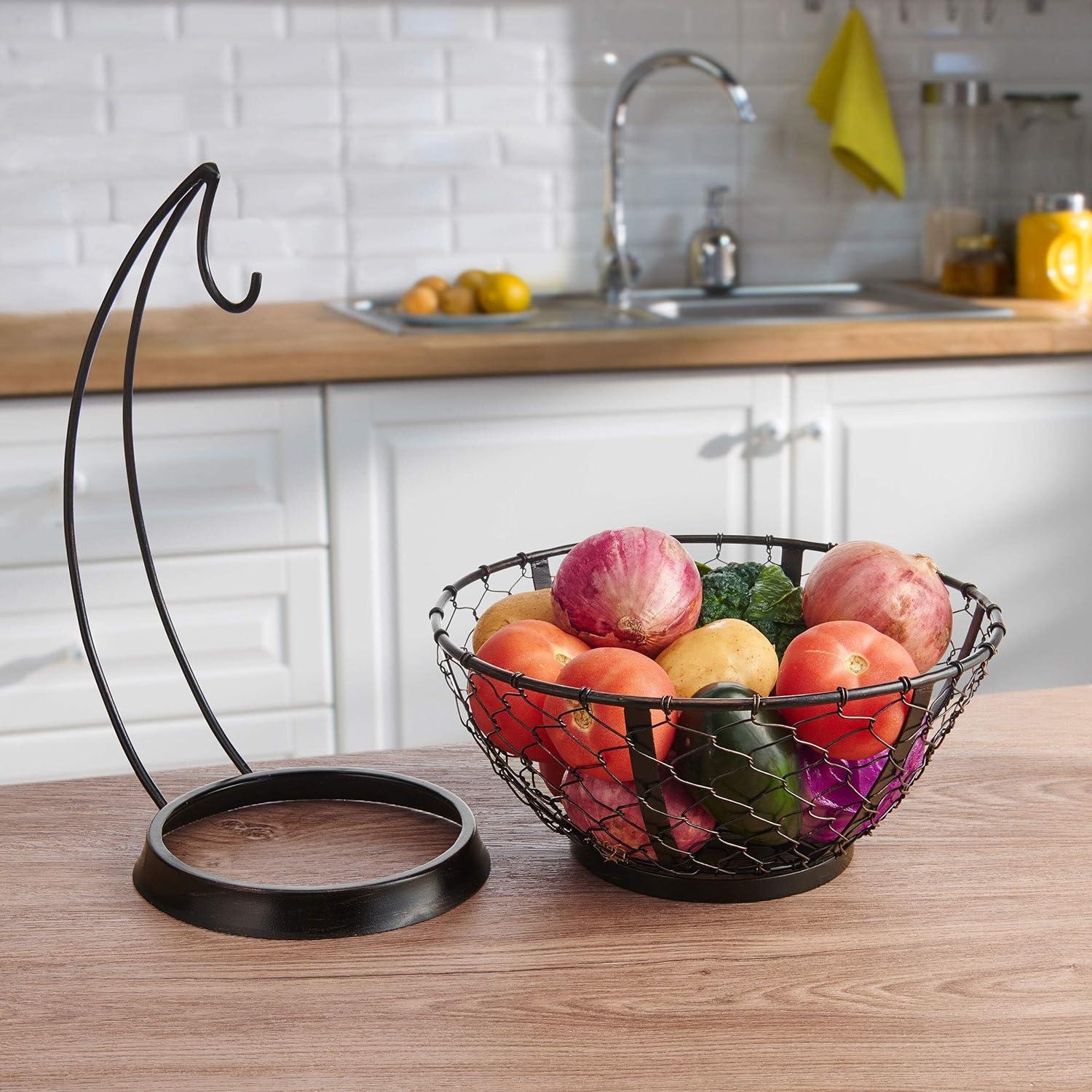 Black Iron Circular Fruit Basket with Banana Hook