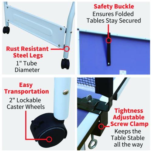 Blue Foldable MDF Table Tennis Set with Net, Paddles, and Balls