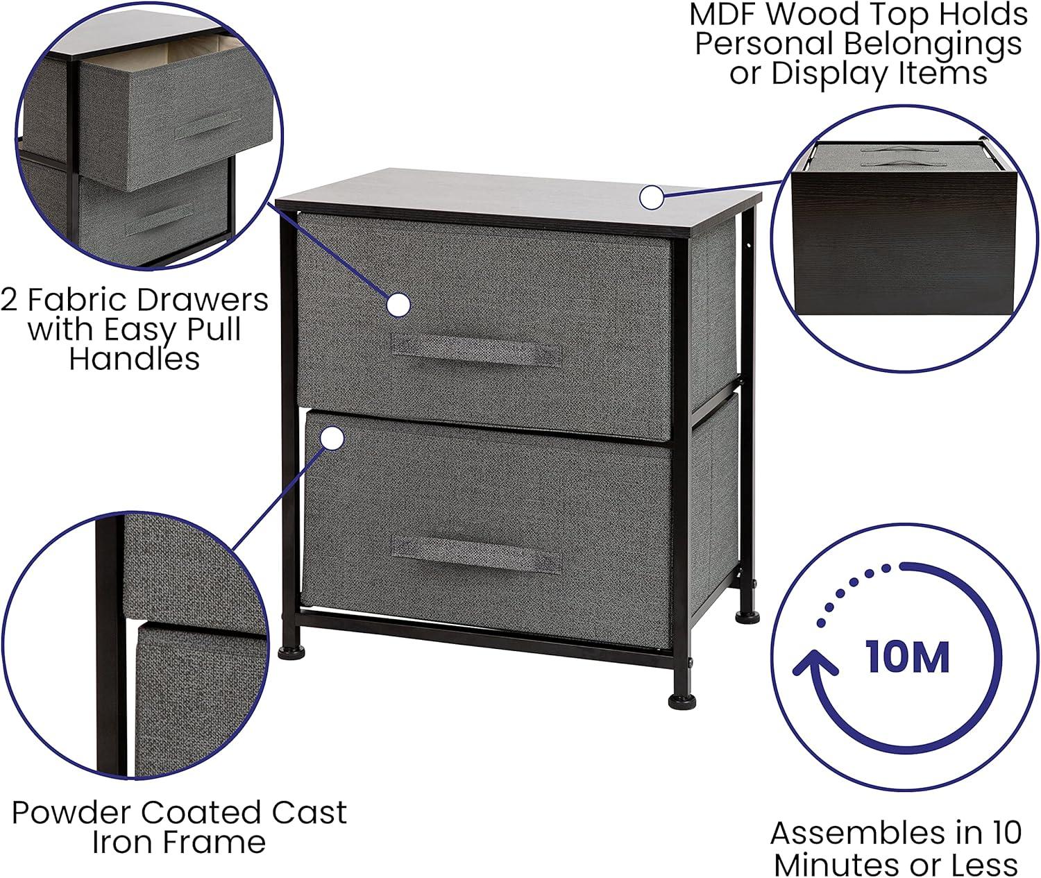Malone 2 Drawer Storage Stand with Wood Top & Fabric Pull Drawers