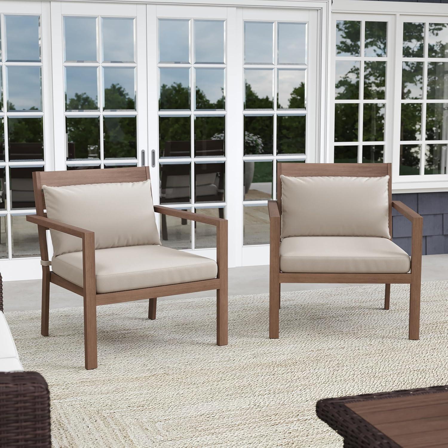 Martha Stewart Martha Stewart Bedford All-Weather Patio Accent Chairs with Seat and Lumbar Cushions (Set of 2)