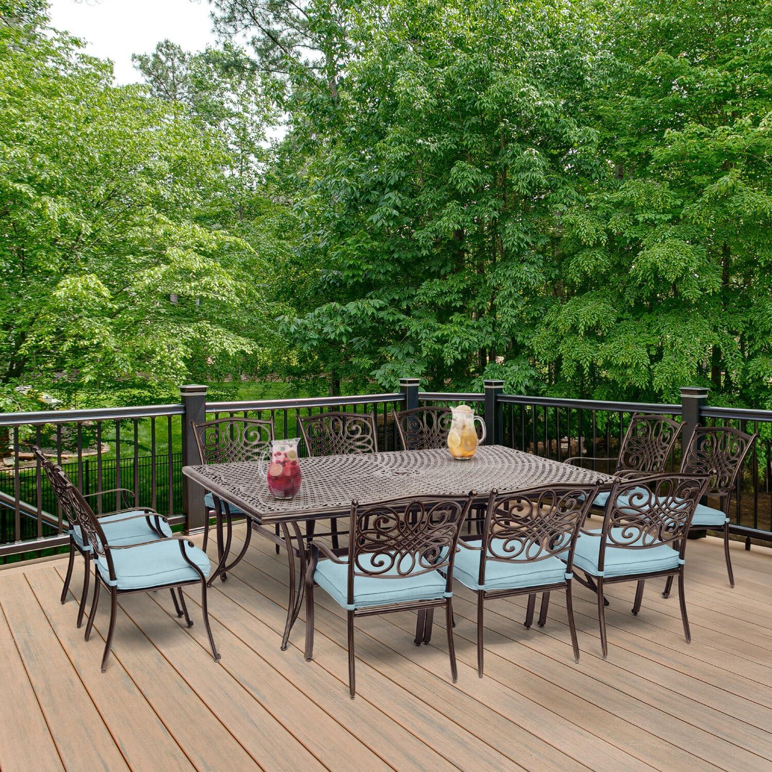 Hanover Traditions 11-Piece Aluminum Outdoor Dining Set, Blue