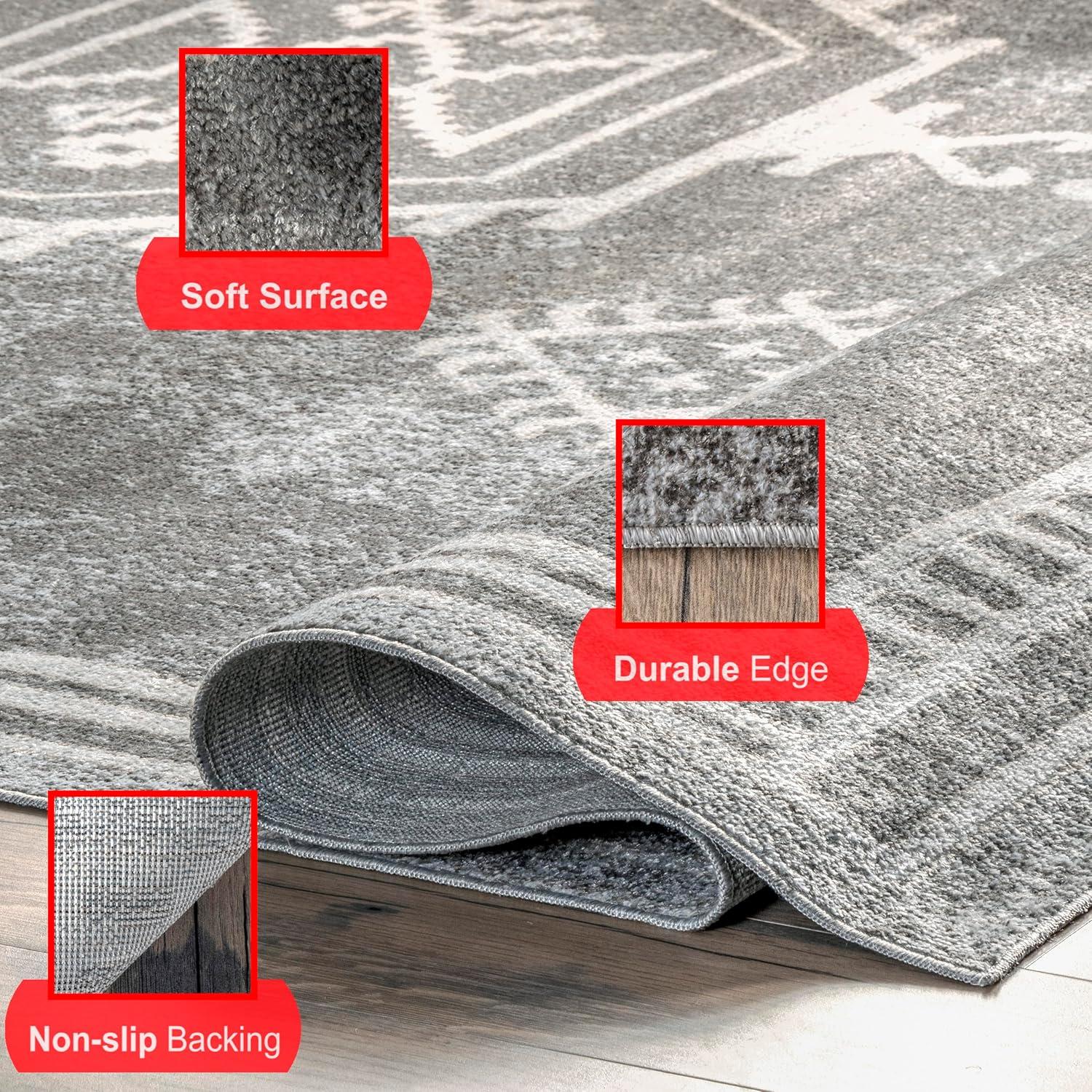 Nuloom Kyleigh Medallion 5x8 Machine Washable Indoor Area Rug for Living Room Bedroom Dining Room Kitchen, Dark Grey/Ivory