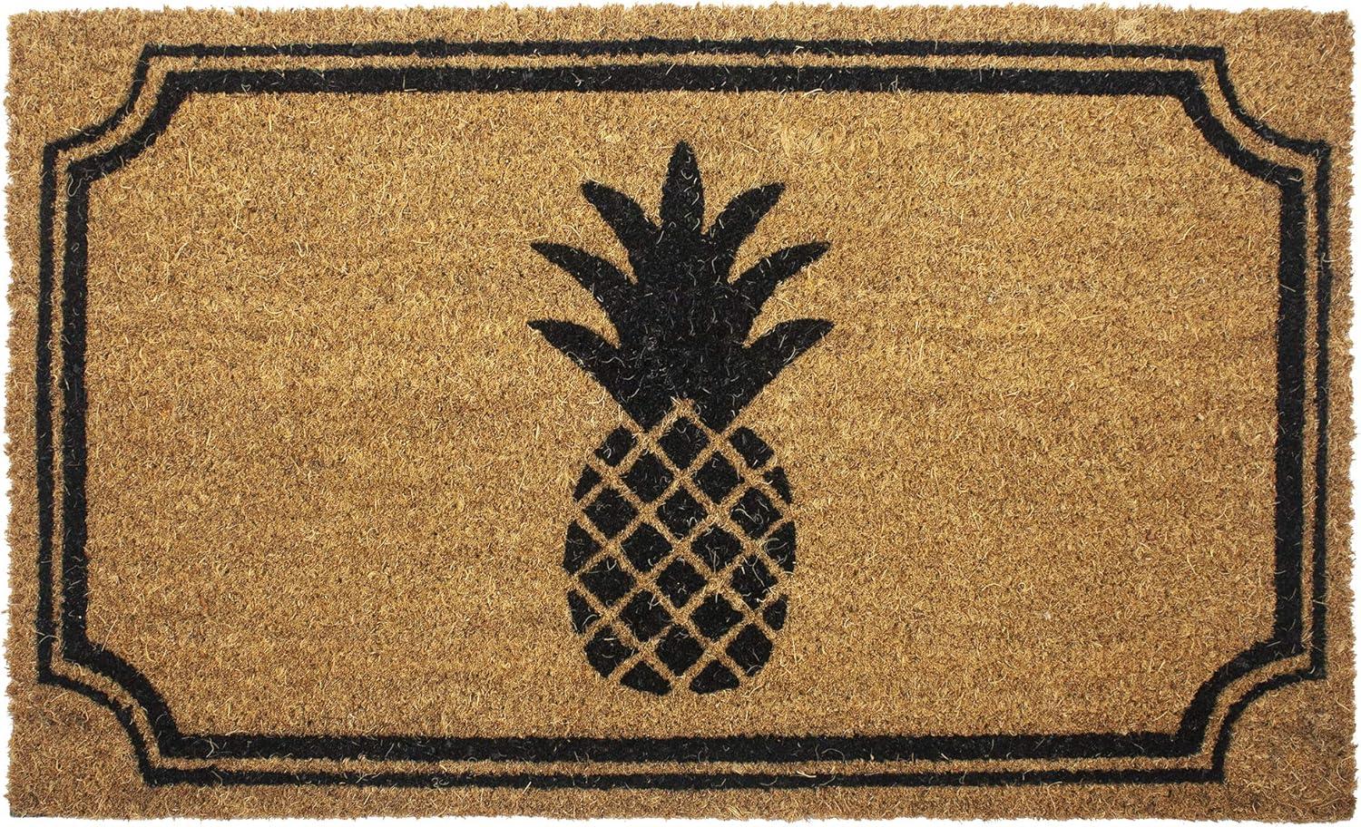 1'5" x 2'5" Pineapple Indoor/Outdoor Coir Doormat Natural/Black - Entryways: Welcome Mat, PVC Backed, Shake Clean
