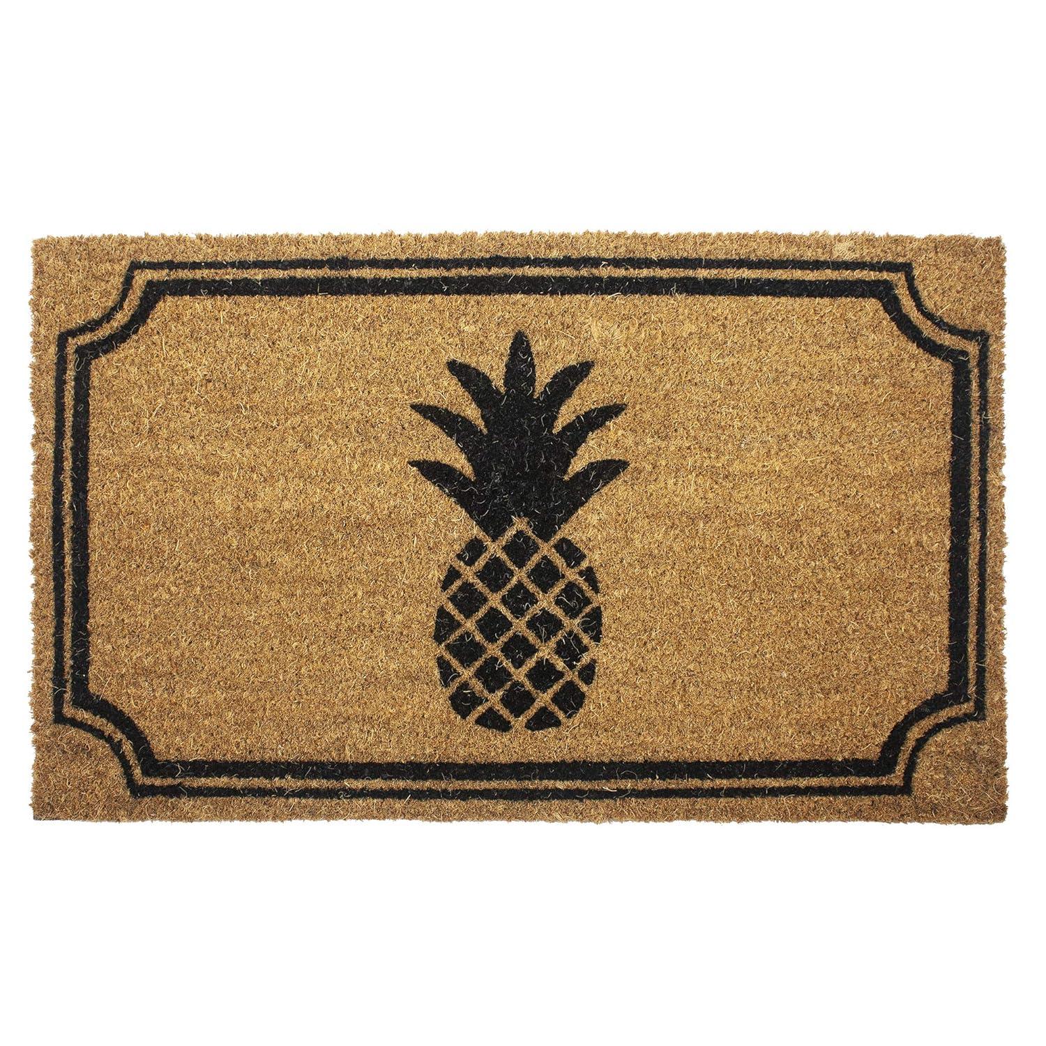 1'5" x 2'5" Pineapple Indoor/Outdoor Coir Doormat Natural/Black - Entryways: Welcome Mat, PVC Backed, Shake Clean