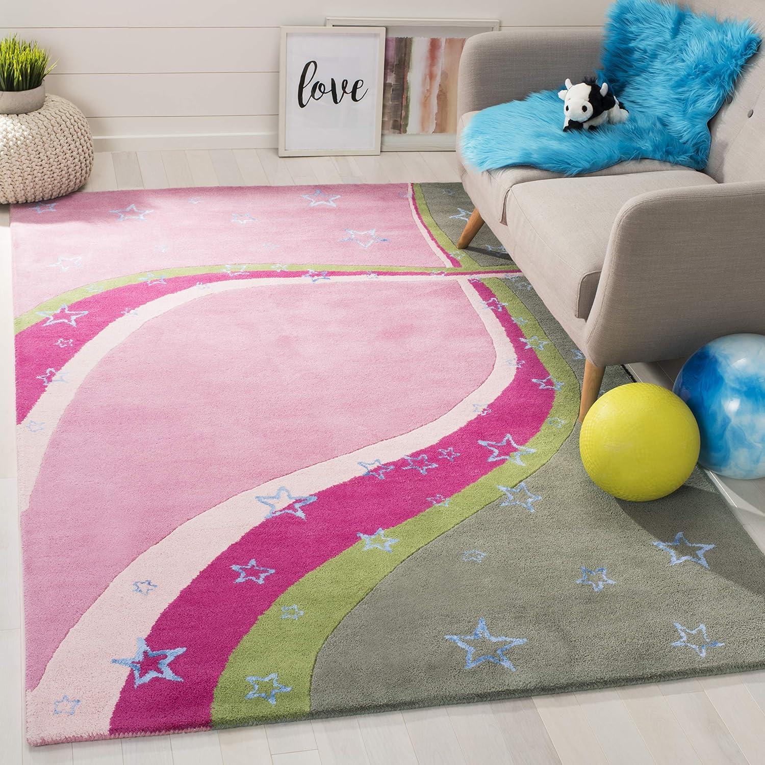 Safavieh Kids SFK338 Hand Tufted Indoor Area Rug - Green/Pink - 5'x8' - Safavieh