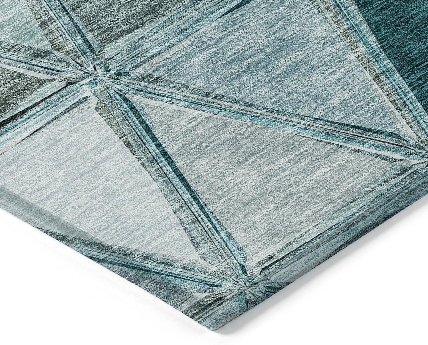 Teal Geometric Flat Woven Indoor Outdoor Washable Rug