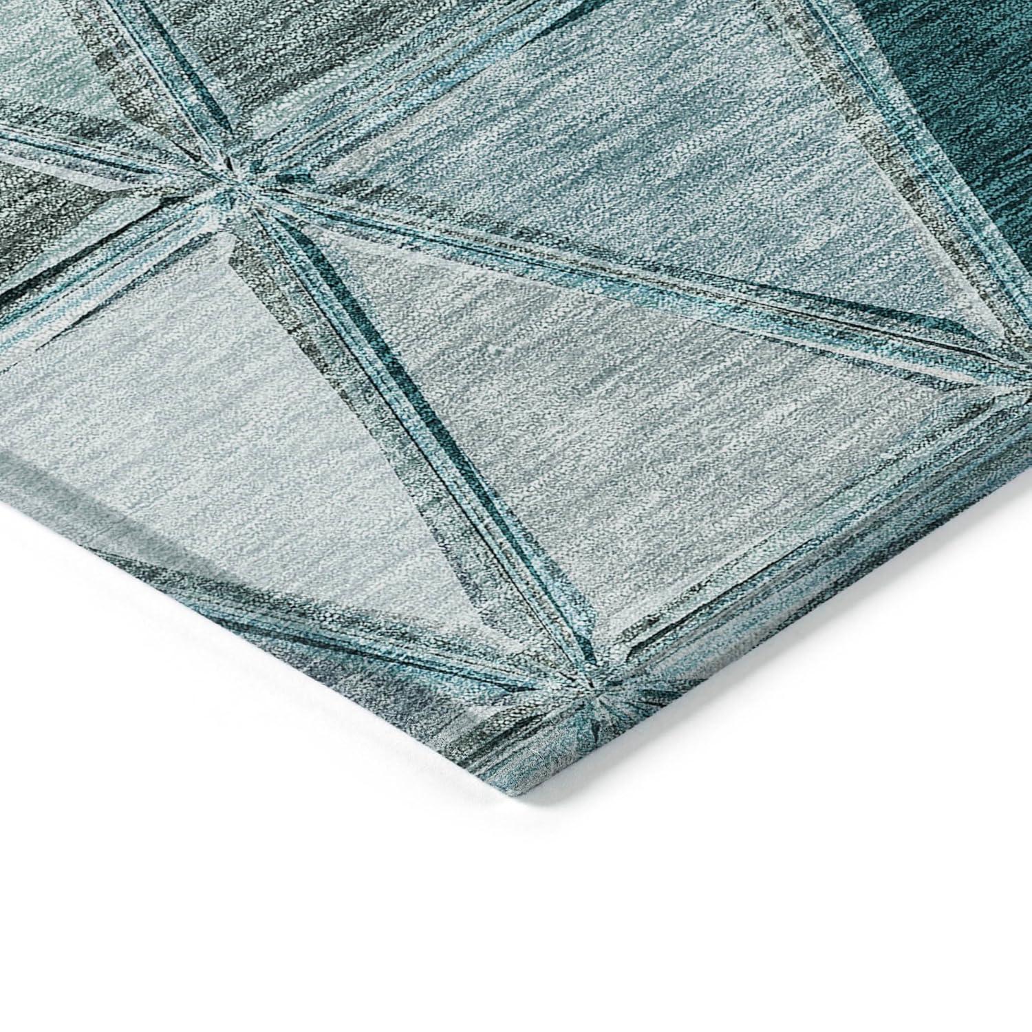 Teal Geometric Flat Woven Indoor Outdoor Washable Rug