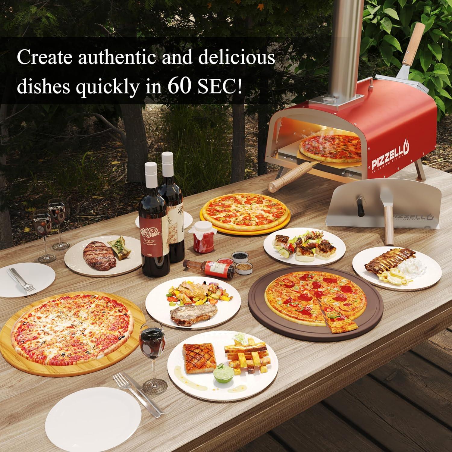 12" Red Stainless Steel Outdoor Gas and Wood Pizza Oven