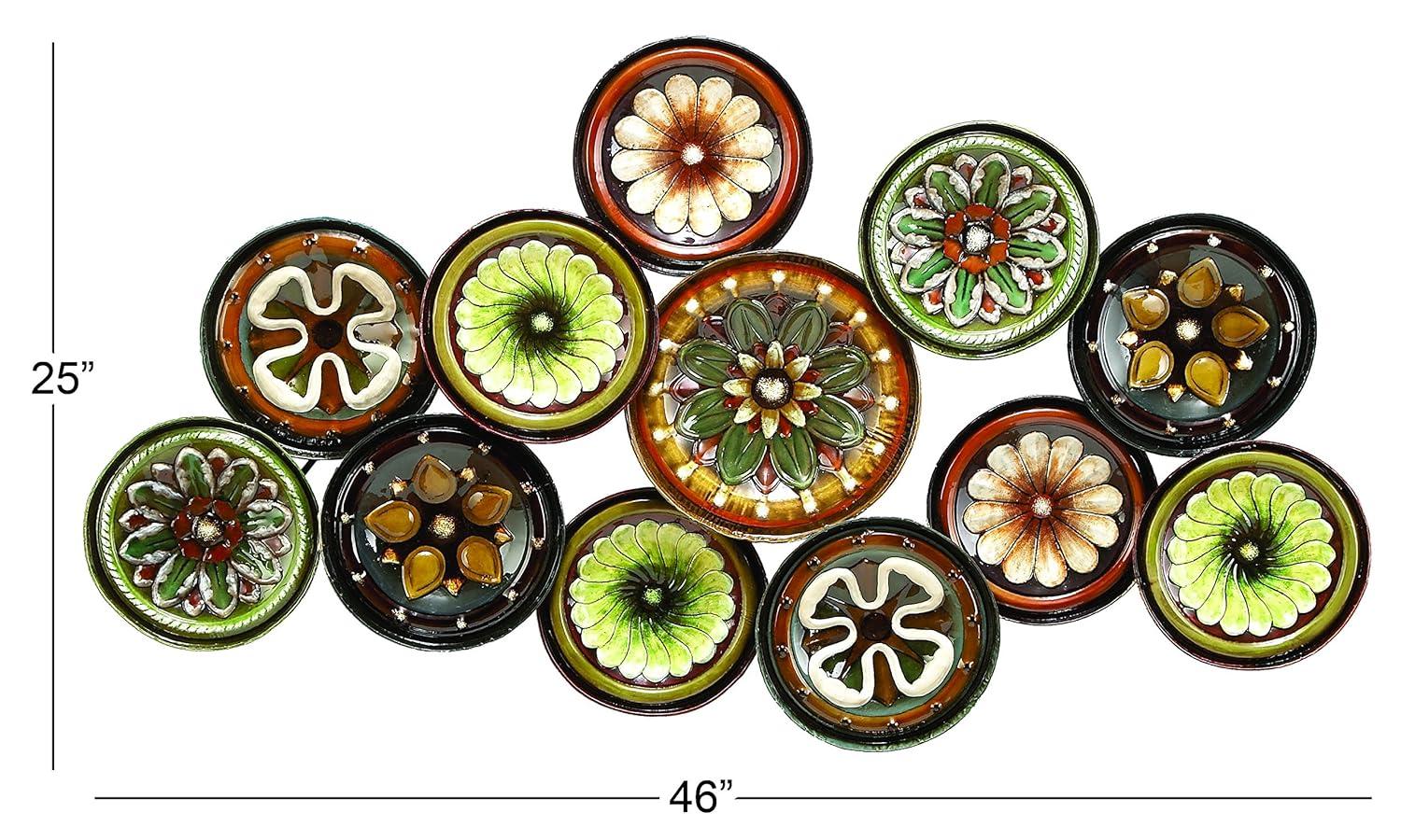 DecMode Multi Colored Metal Spanish Inspired Floral Plate Wall Decor with Spanish Designs