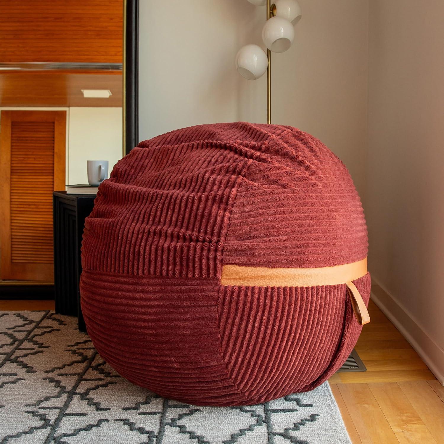 Deep Terracotta Corduroy Bean Bag Chair with Removable Cover