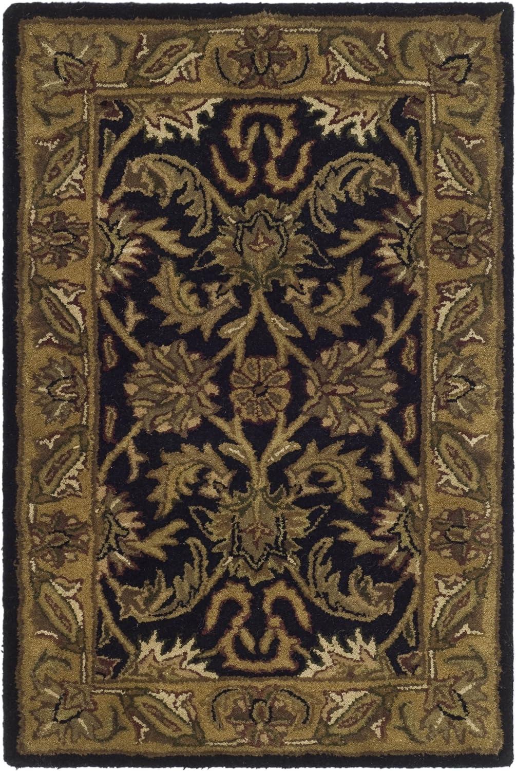 SAFAVIEH Classic Holly Floral Bordered Wool Runner Rug, Black/Gold, 2'3" x 12'
