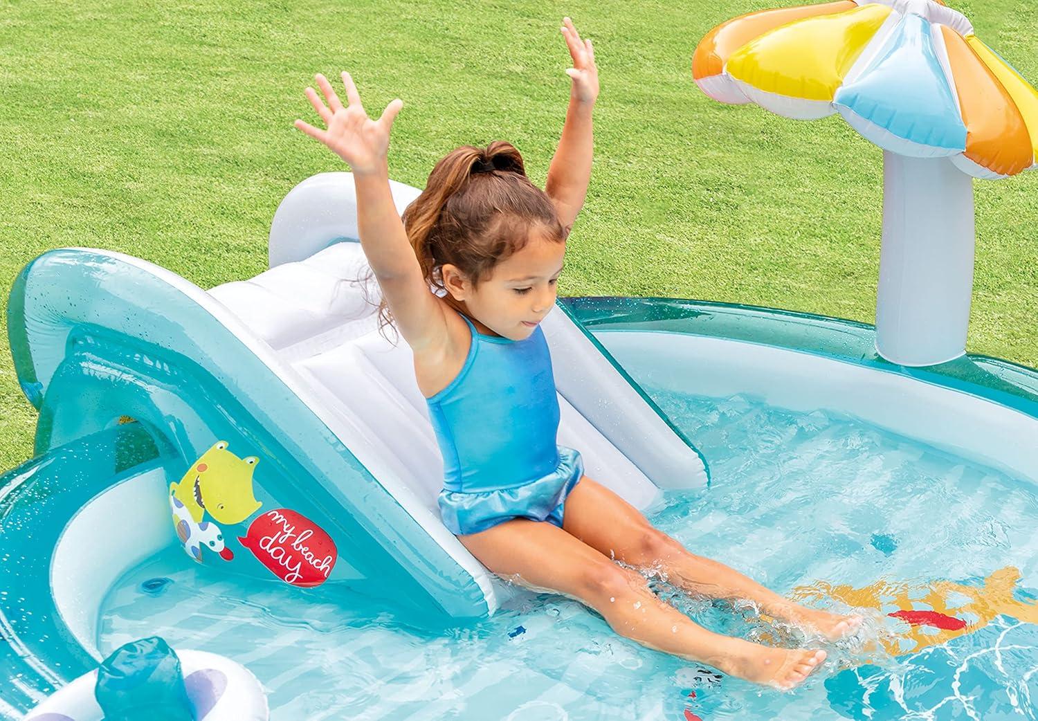 Intex 57165EP Gator Outdoor Inflatable Kiddie Pool Water Play Center with Slide