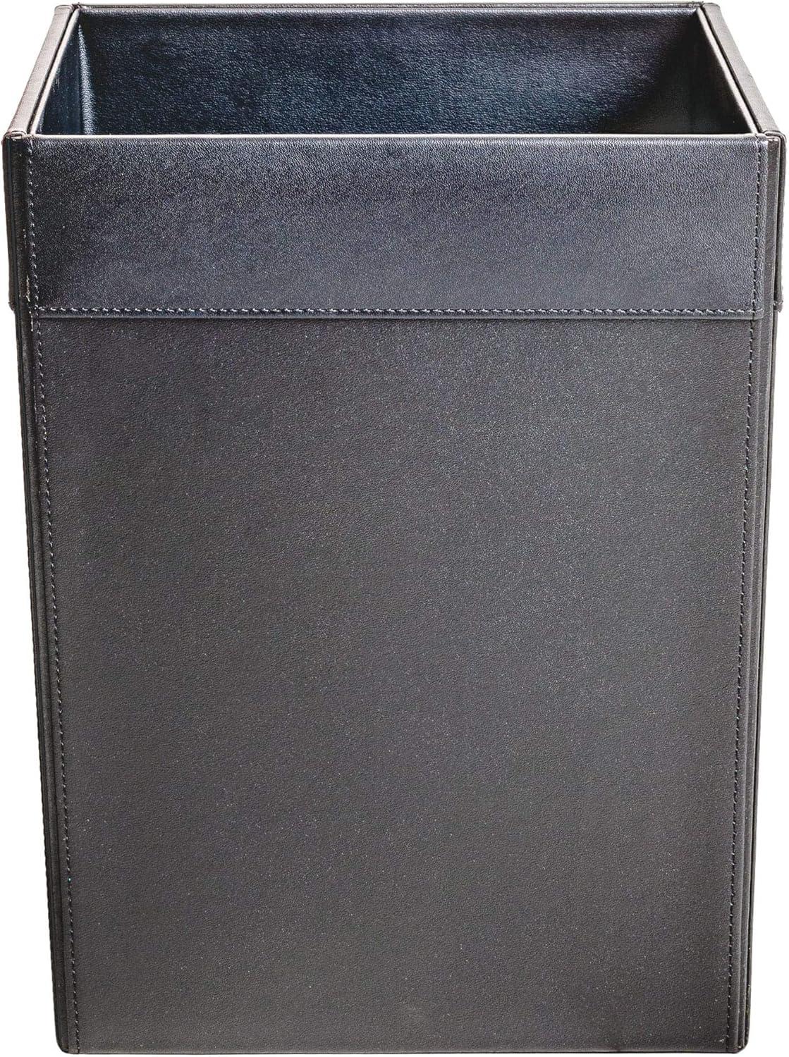 Classic Black Leather Square Waste Basket