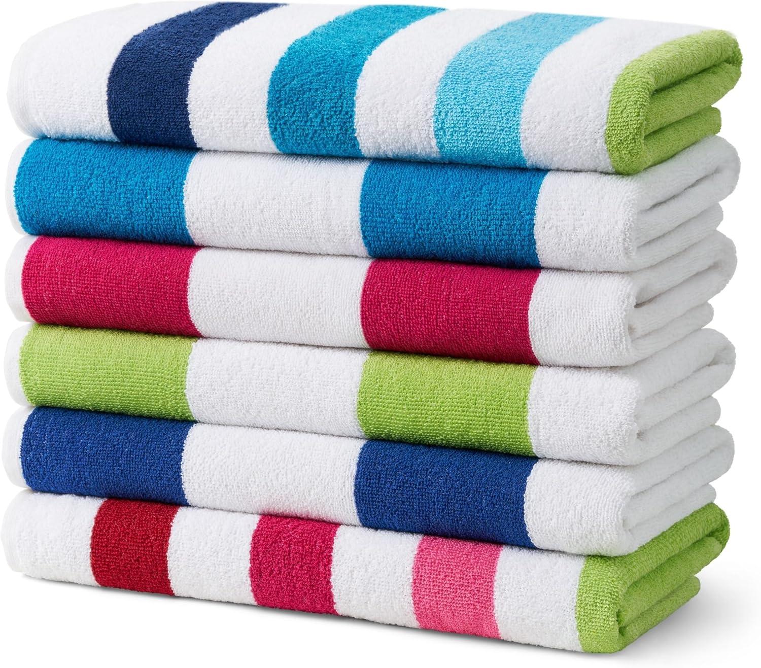 Cabana Stripe Quick-Dry Cotton Beach Towels - 6 Pack