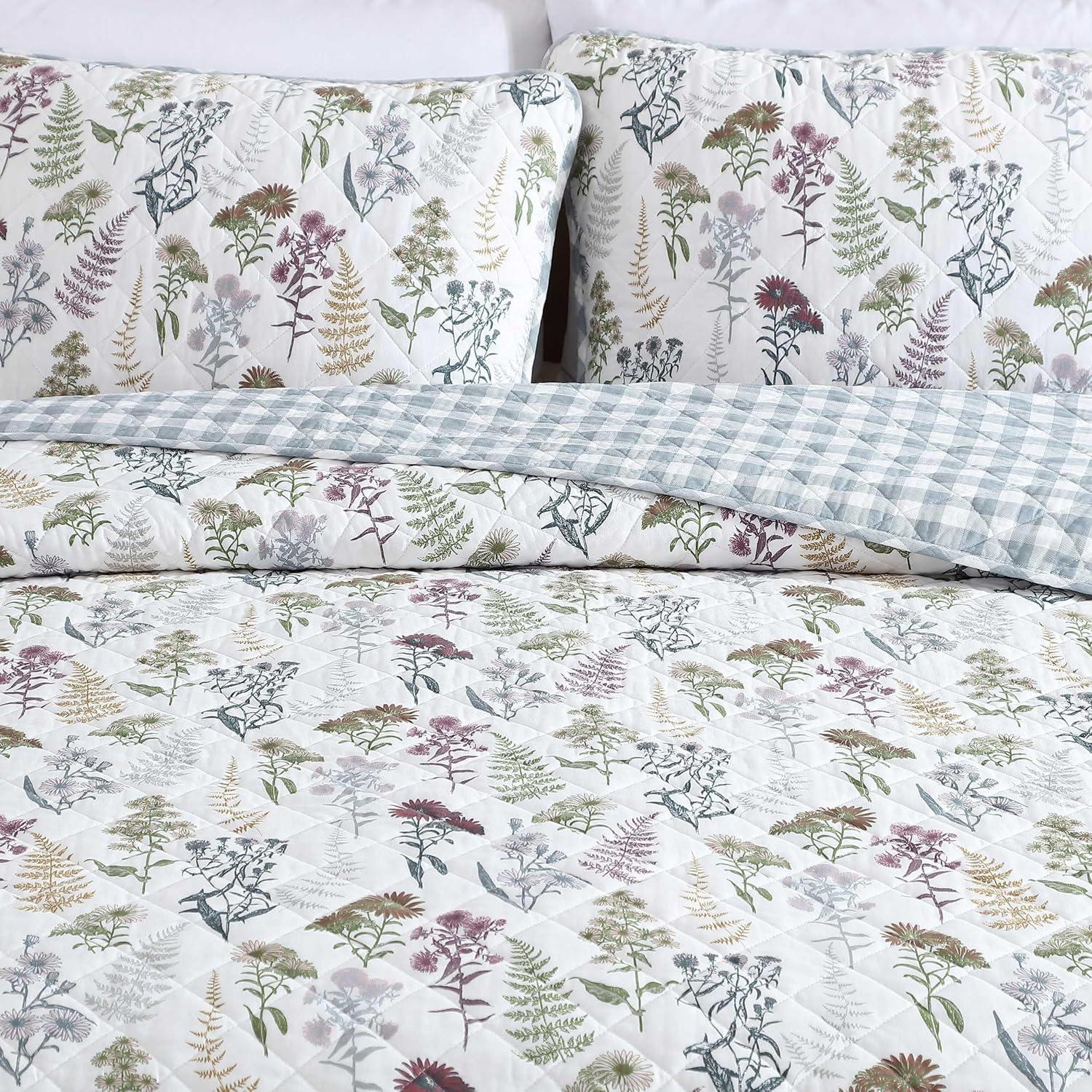 Eddie Bauer Eddie Bauer Flower Field Cotton Reversible Green Quilt Set