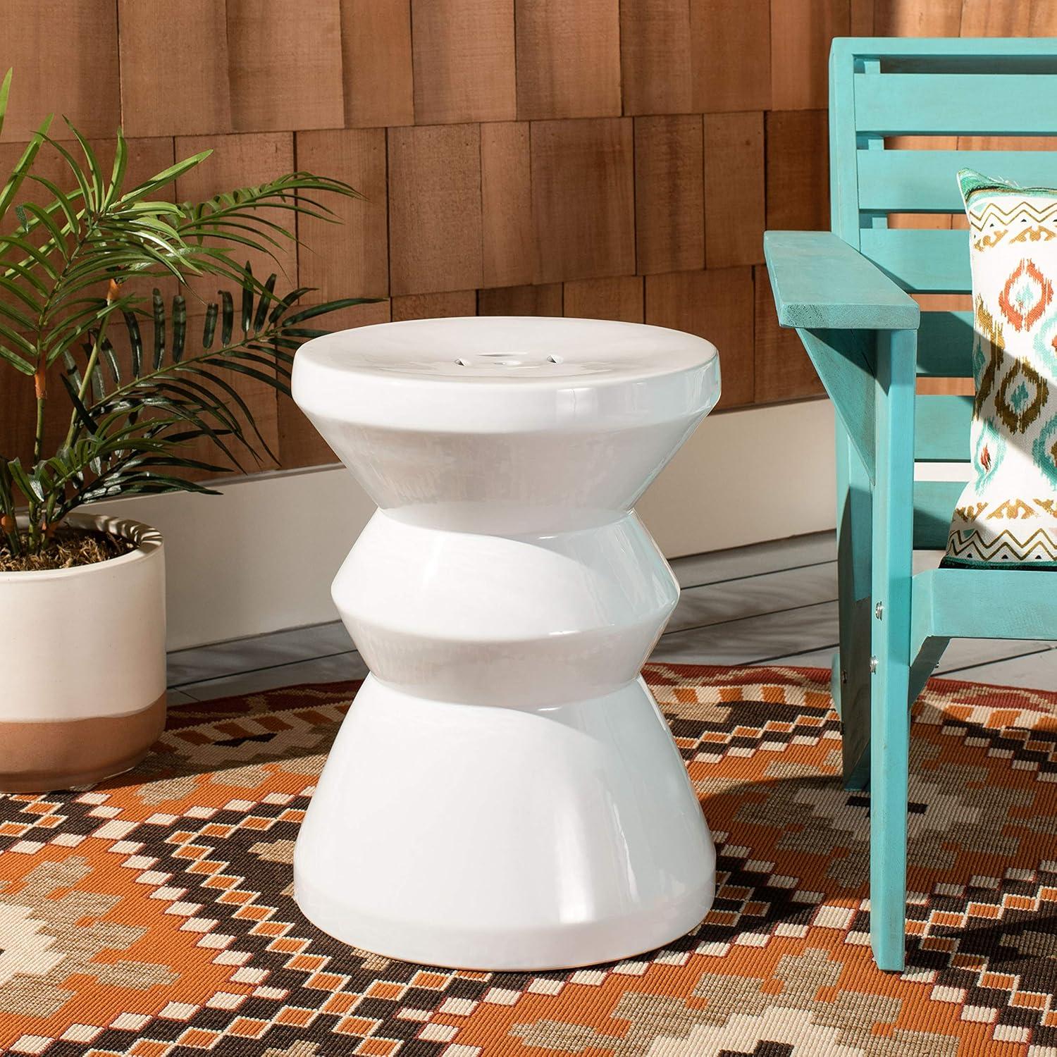 White Ceramic Sculptural Garden Stool