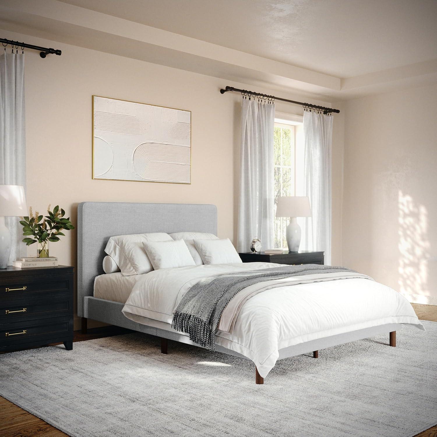 Martha Stewart Martha Stewart Britta Upholstered Platform Bed With Piped Detail Headboard