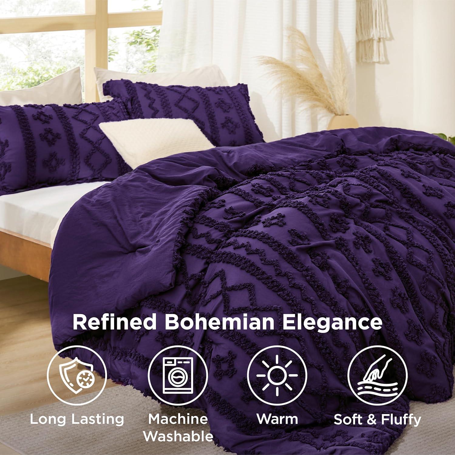 Bedsure Tufted Boho Comforter Set Twin Size - Purple Boho Bed Set, GentleSoft™ 2 Pieces Farmhouse Shabby Chic Embroidery Bedding, Gifts for Woman, Soft Jacquard Twin Comforter for All Seasons