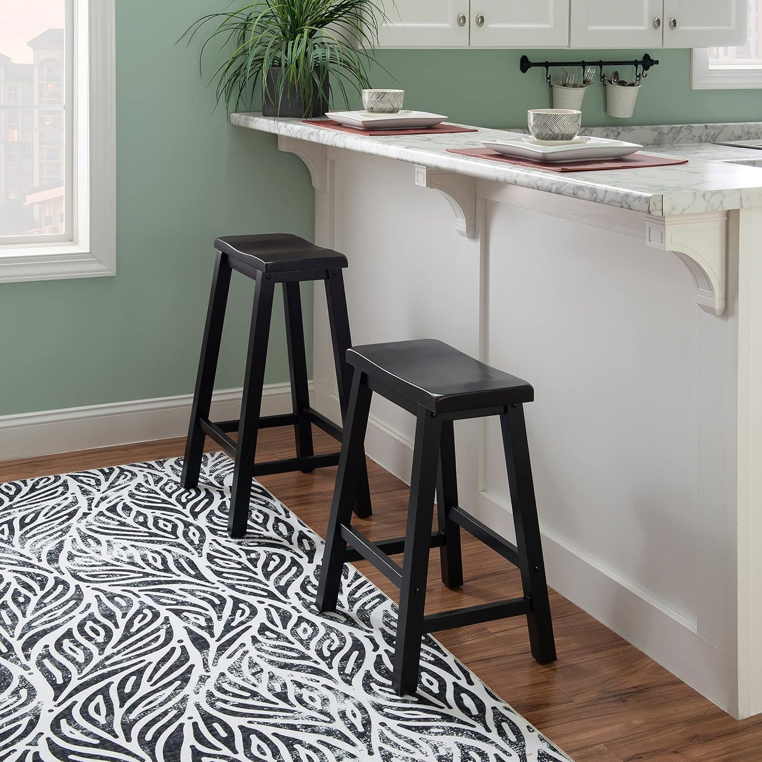 Linon Beamon 24" Sturdy Wood Backless Saddle Seat Counter Stool in Antique Black