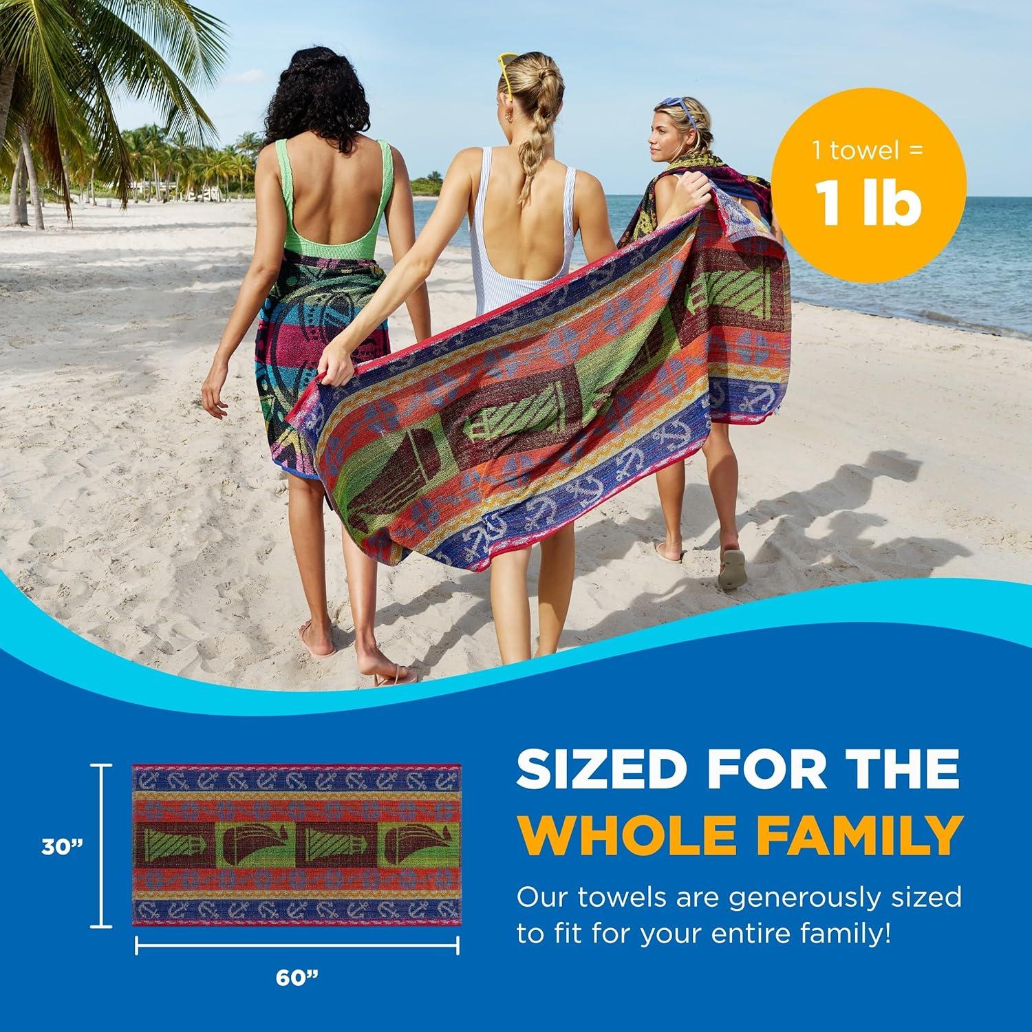 Ben Kaufman Terry Beach & Pool Towel - Oversized Beach Towel Bundle - Multipack with Assorted Colors - 30” x 60” - 6 Pack