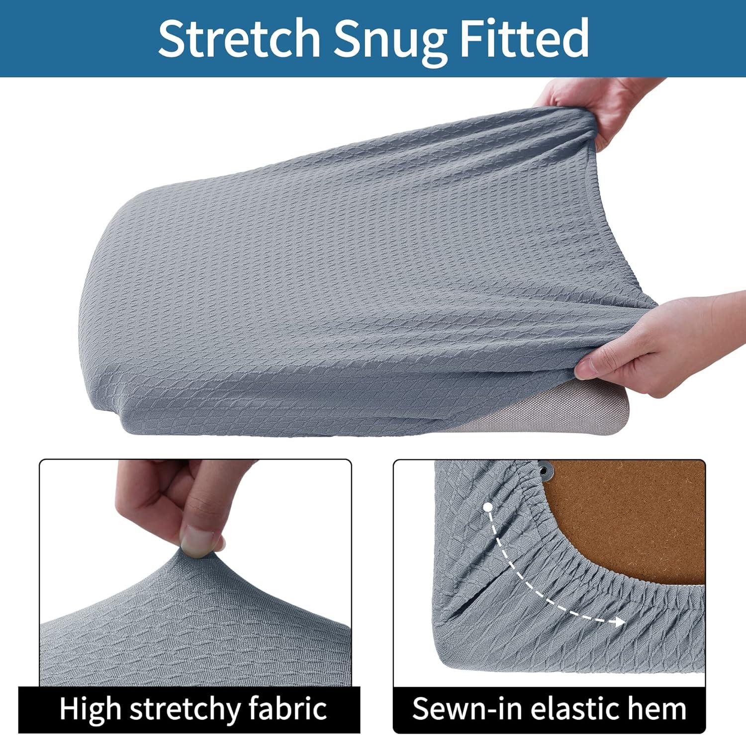 Smiry Dining Chair Seat Covers Stretch Jacquard Chair Slipcover with Ties (Set of 6, Beige)