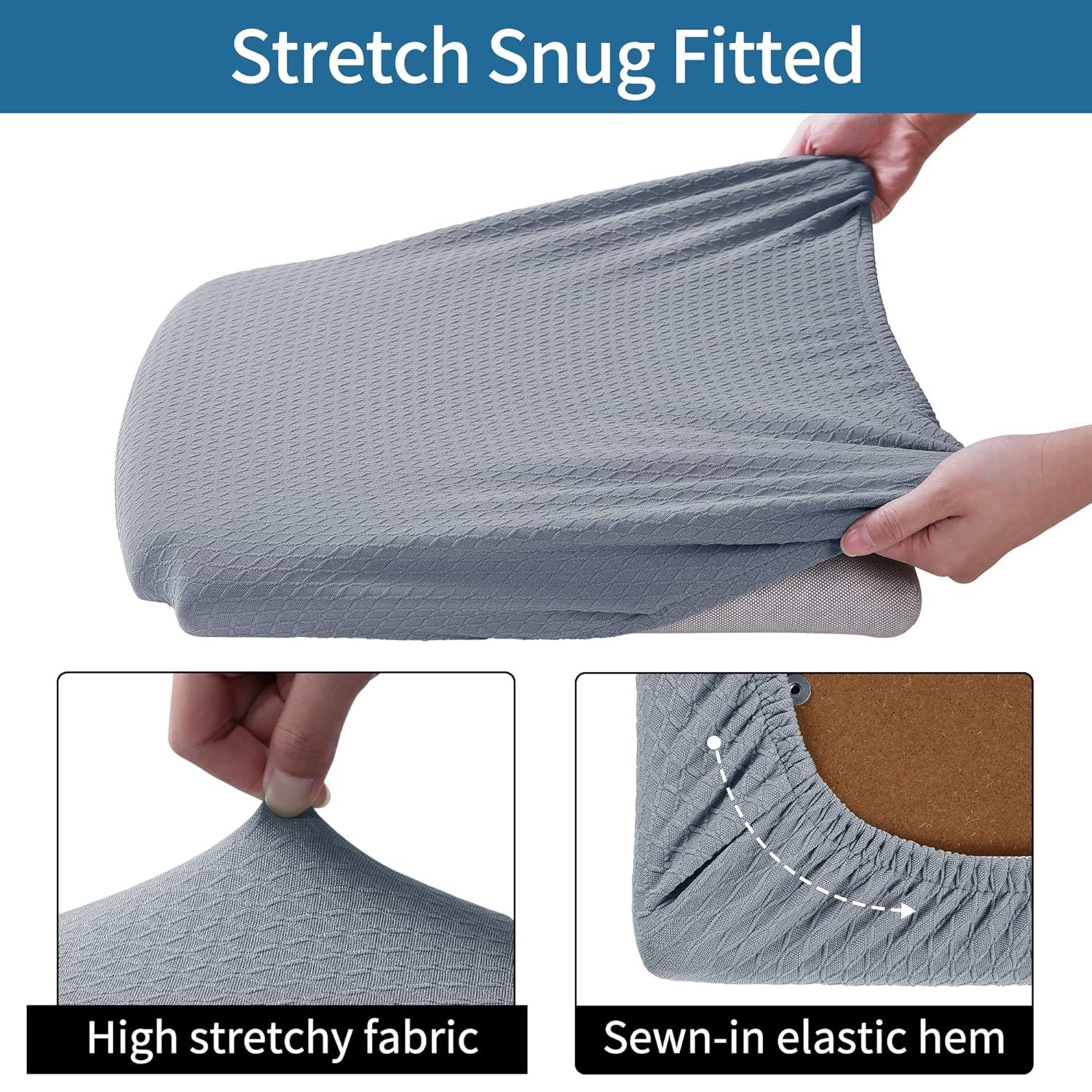 Smiry Dining Chair Seat Covers Stretch Jacquard Chair Slipcover with Ties (Set of 6, Beige)