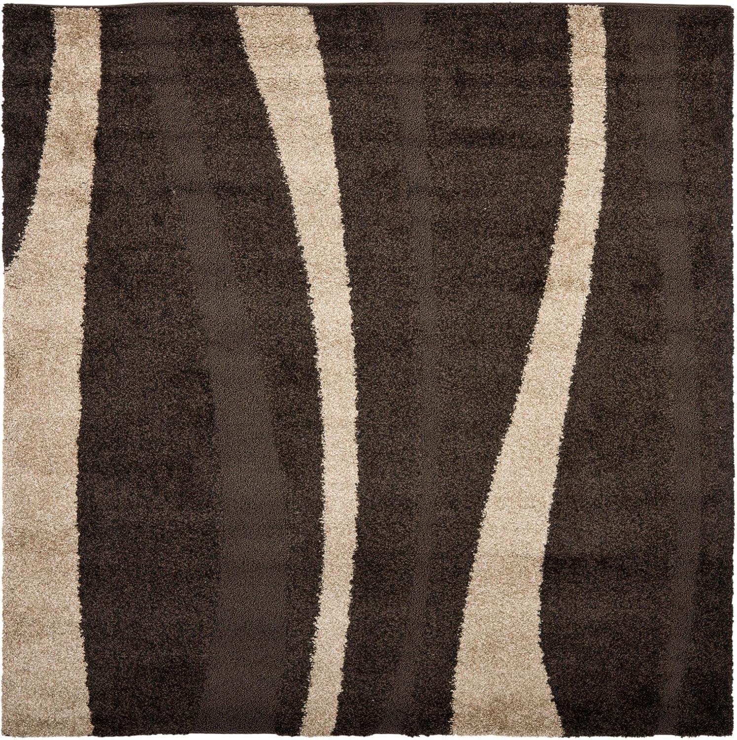 Florida Shag SG451 Power Loomed Indoor Area Rug - Cream/Dark Brown - 8'x10' - Safavieh