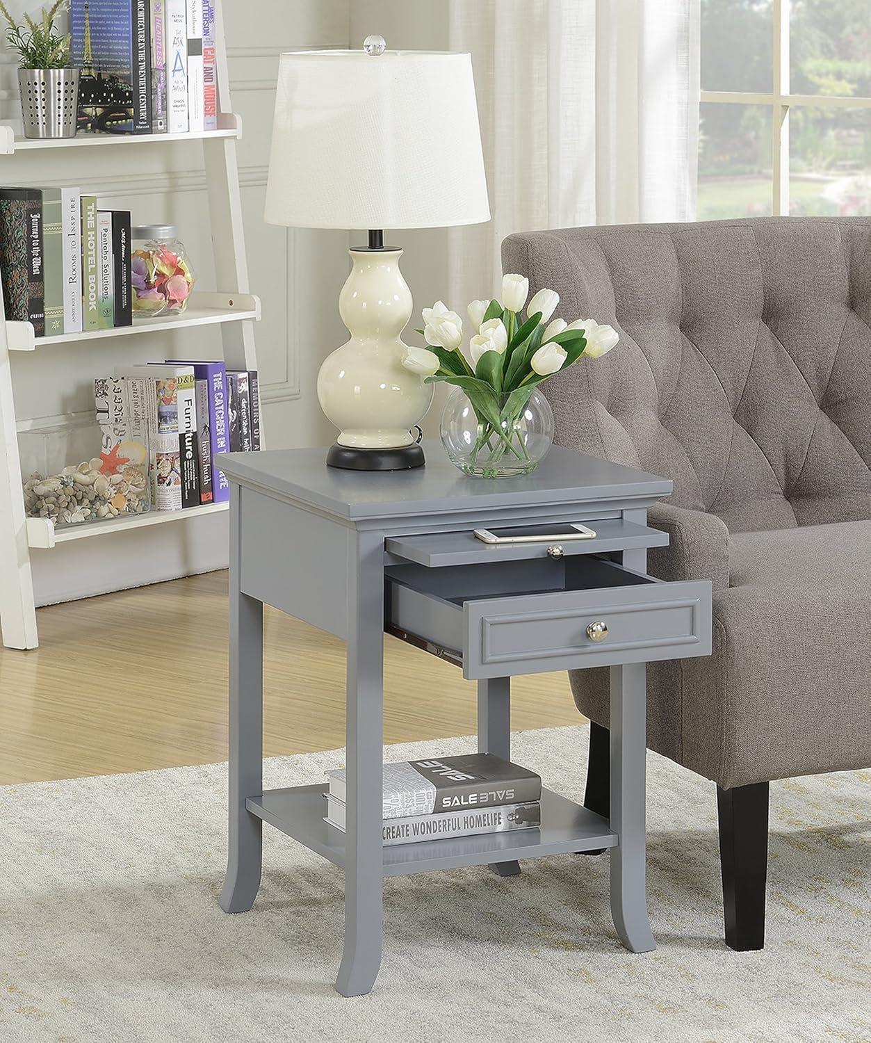 Convenience Concepts American Heritage Logan 1 Drawer End Table with Pull-Out Shelf, Gray