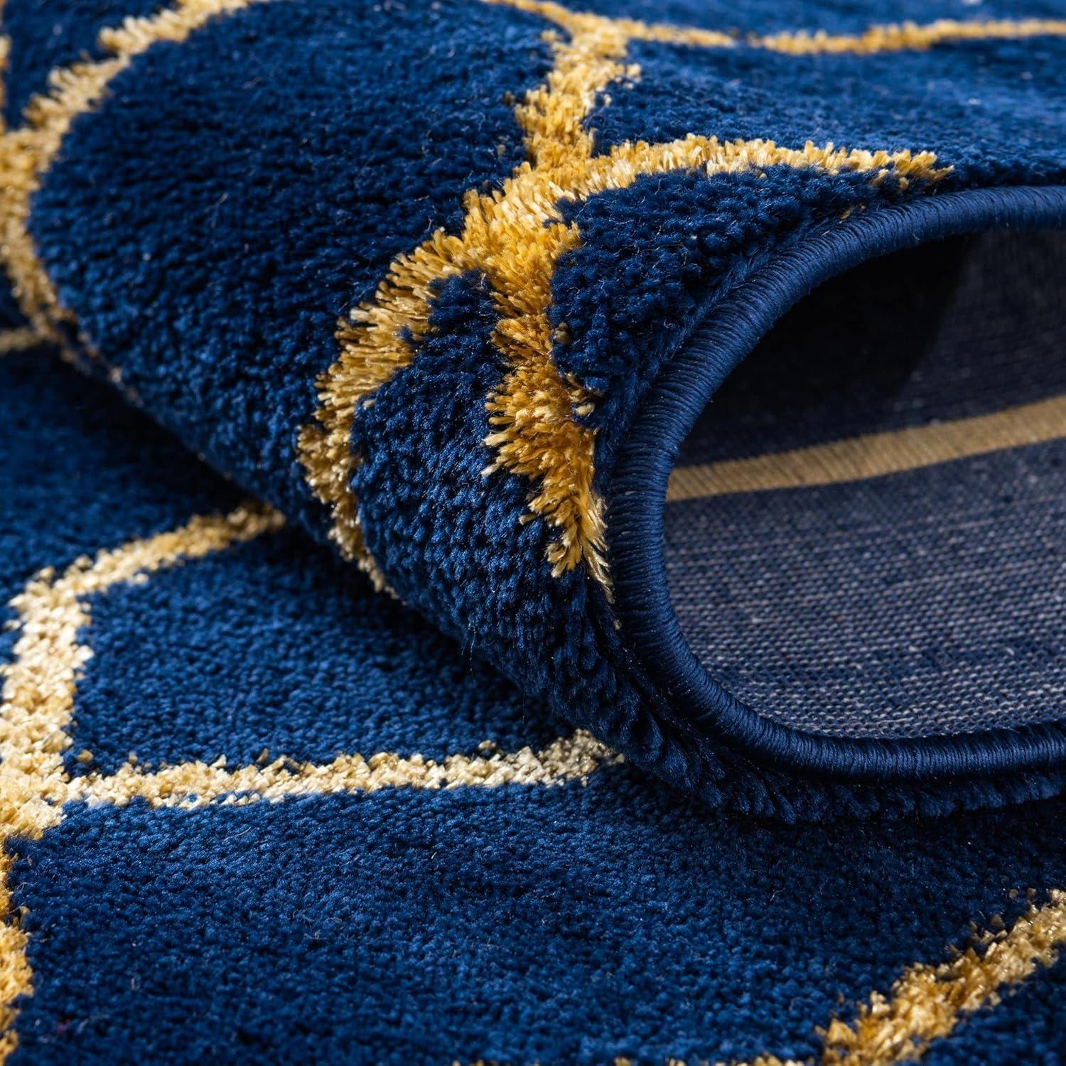 Regency Era Navy Blue & Gold Trellis Synthetic Runner Rug