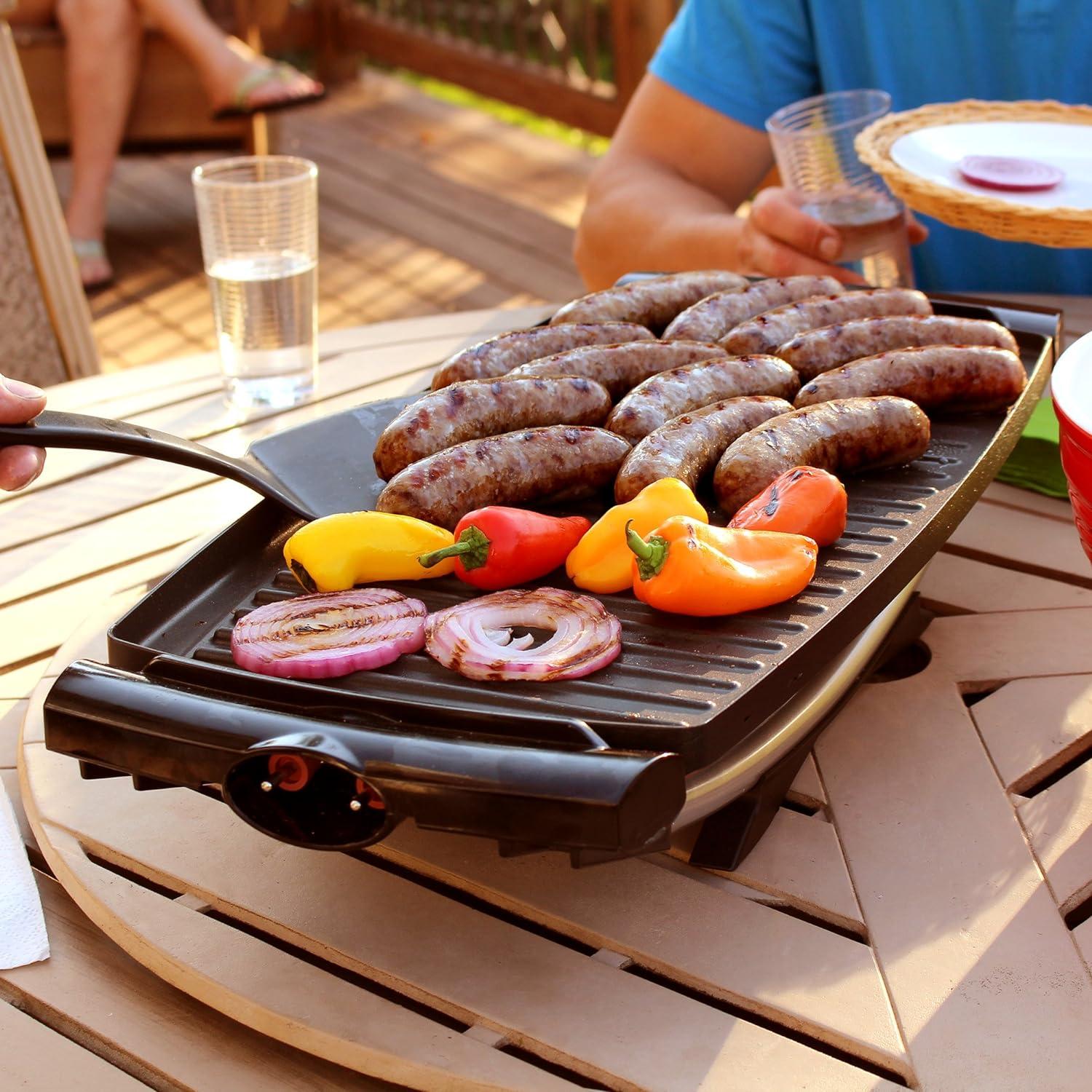 Red Electric Indoor Outdoor Grill with Non-Stick Surface