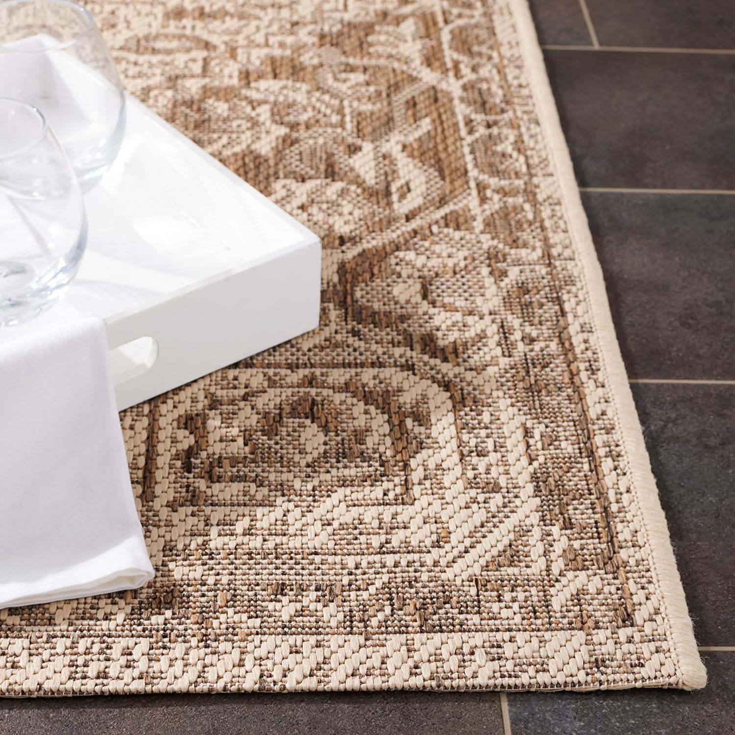 Beige and Cream Rectangular Synthetic Area Rug