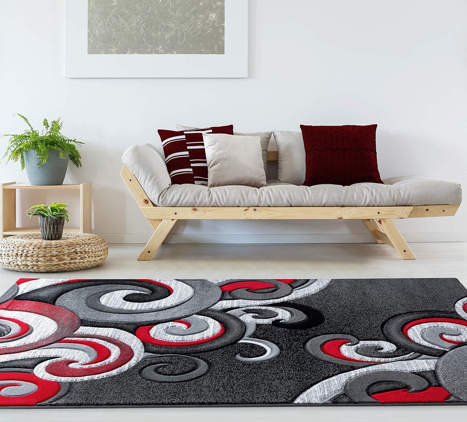 Bristol Rhiannon Red and Gray Swirl Rectangular Rug