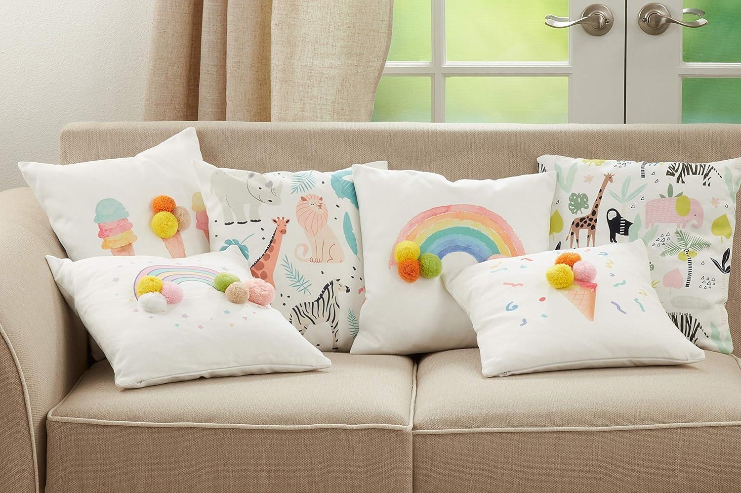 Multicolor Ice Cream Cone Pom Pom Kids Throw Pillow