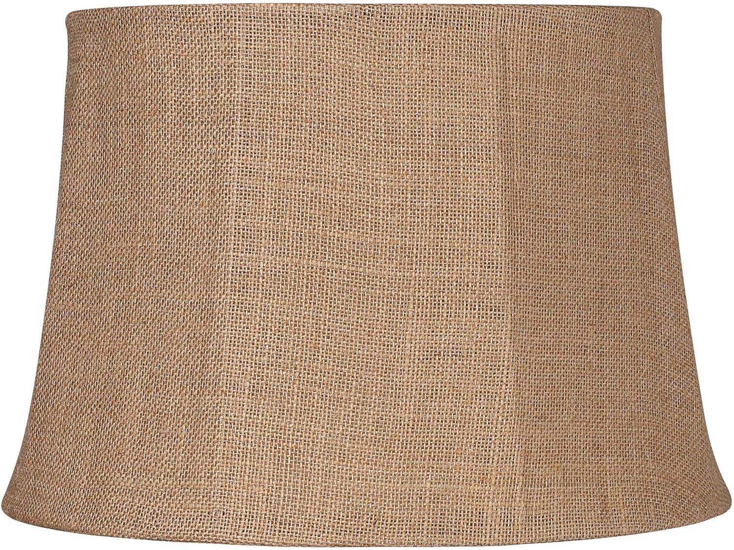 Springcrest Natural Burlap Medium Drum Lamp Shade 13" Top x 16" Bottom x 11" Slant x 10.75" High (Spider) Replacement with Harp and Finial