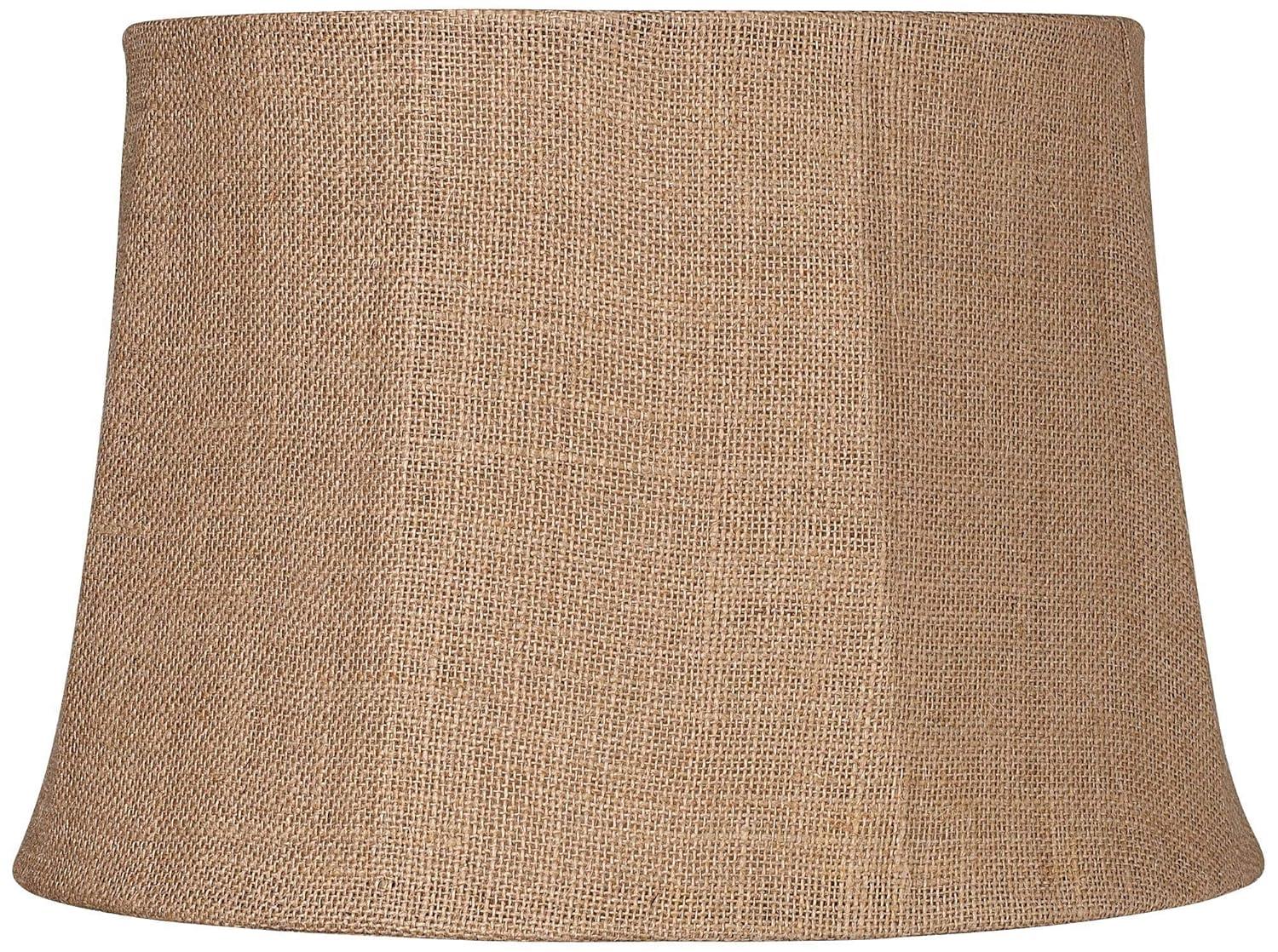 Springcrest Natural Burlap Medium Drum Lamp Shade 13" Top x 16" Bottom x 11" Slant x 10.75" High (Spider) Replacement with Harp and Finial