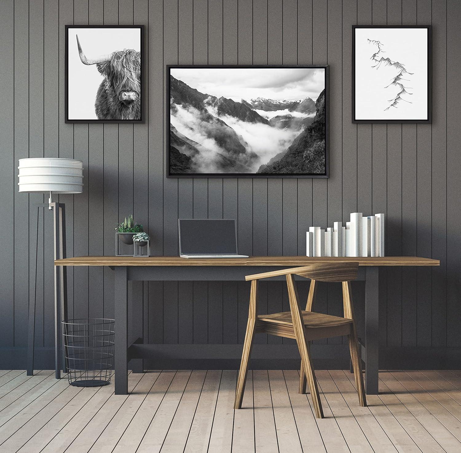 Sylvie Highland Cow, Mountains, and Inca Trail 23 in x 33 in Framed Photography Canvas Art Prints, by Kate and Laurel Set of 3