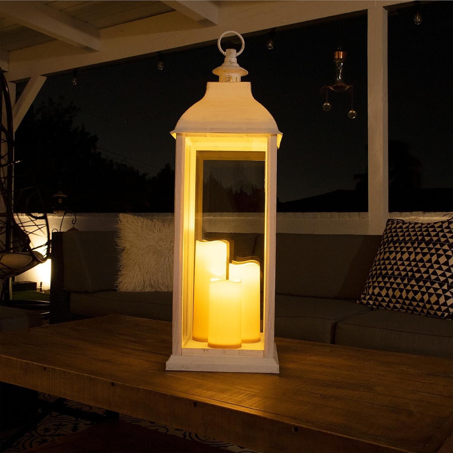 28'' White Outdoor Lantern with LED Candles