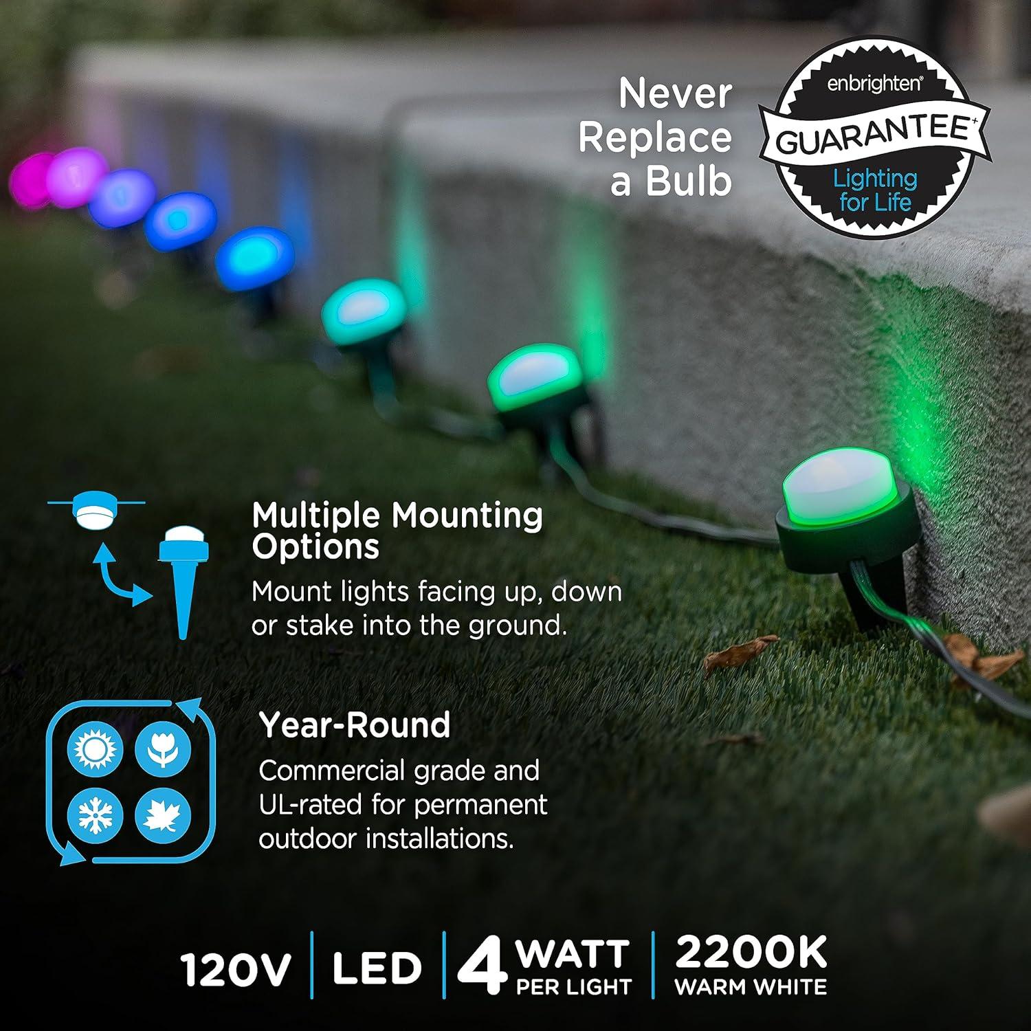 Enbrighten Premium LED Garden Lights, 6 Small Landscape Lights, 10ft Cord plus 22ft Lead Wire, Color Changing, Remote Control, Outdoor Landscape Lighting, 41366