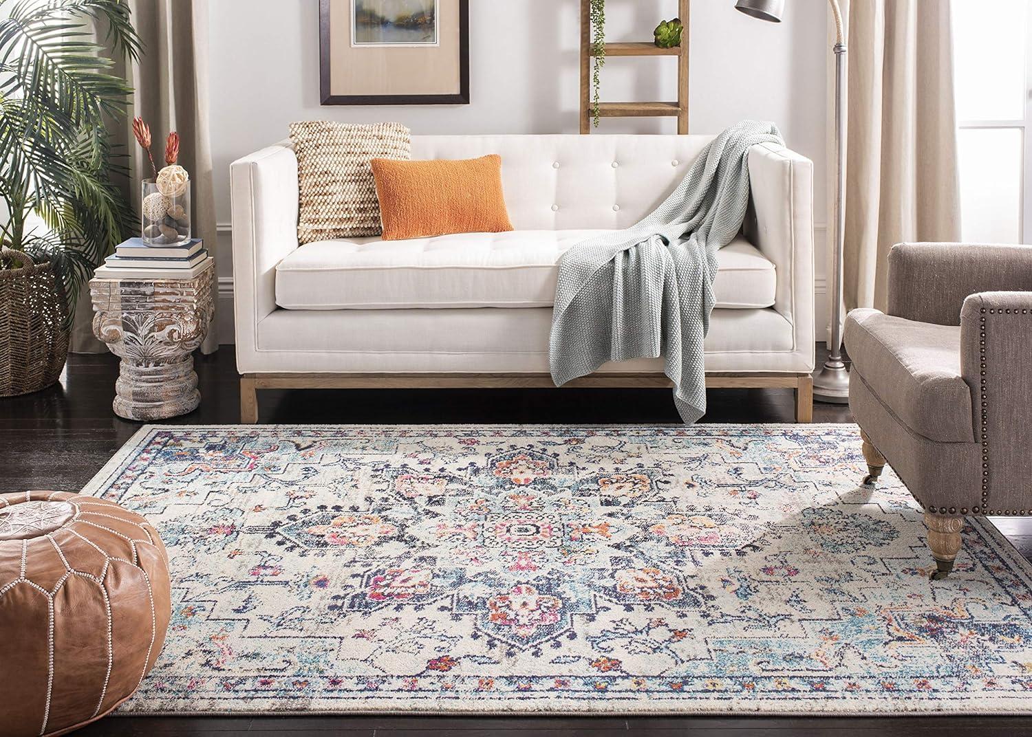 Madison MAD473 Power Loomed Indoor Area Rug - Cream/Blue - 9'x9' - Safavieh
