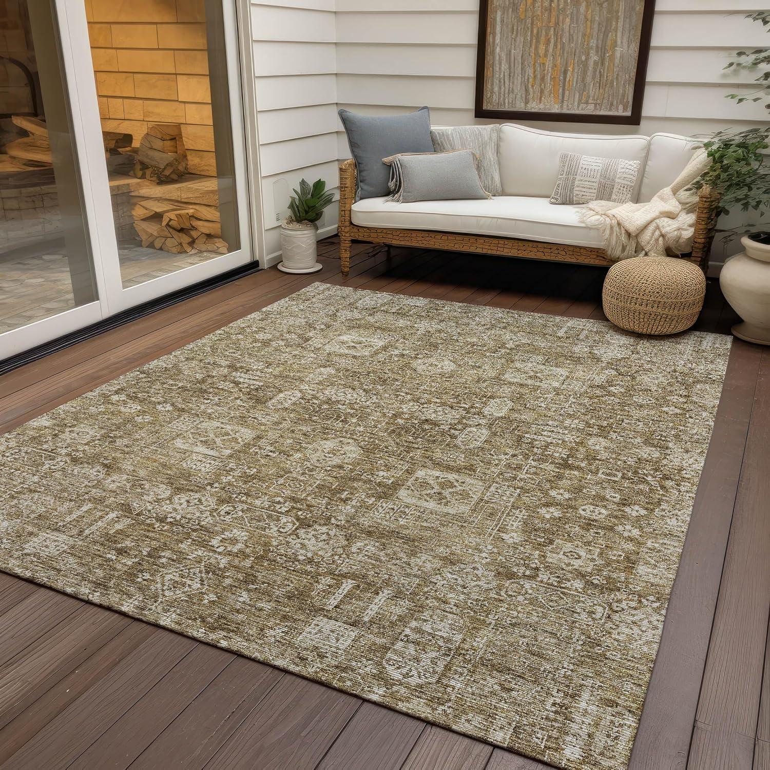 Brown Synthetic Flat Woven Washable Rectangular Rug 3' x 5'